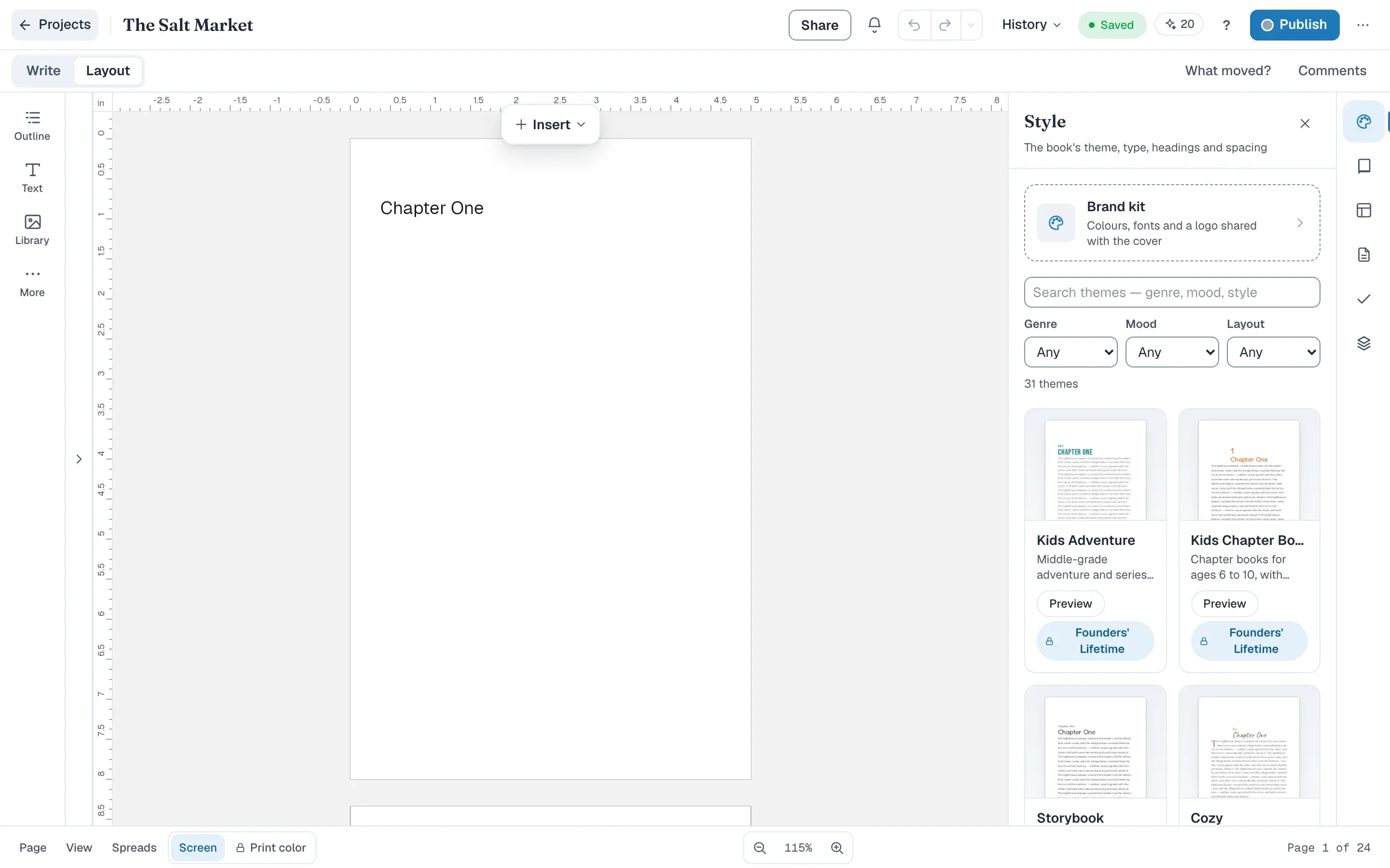 The same page with no margin box on the left and a dashed margin box on the right, split by a divider you can drag.