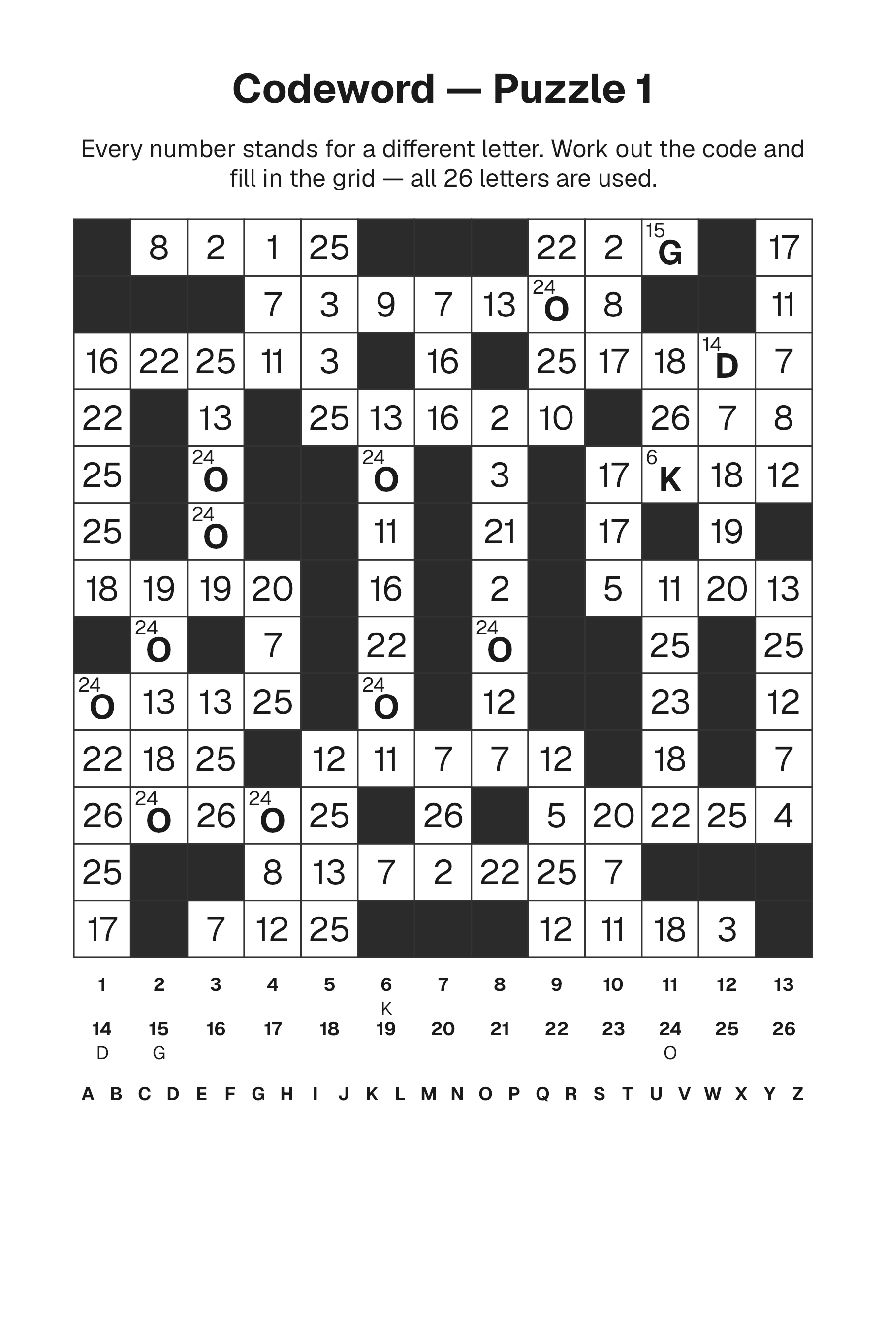 Printable Codeword puzzle page