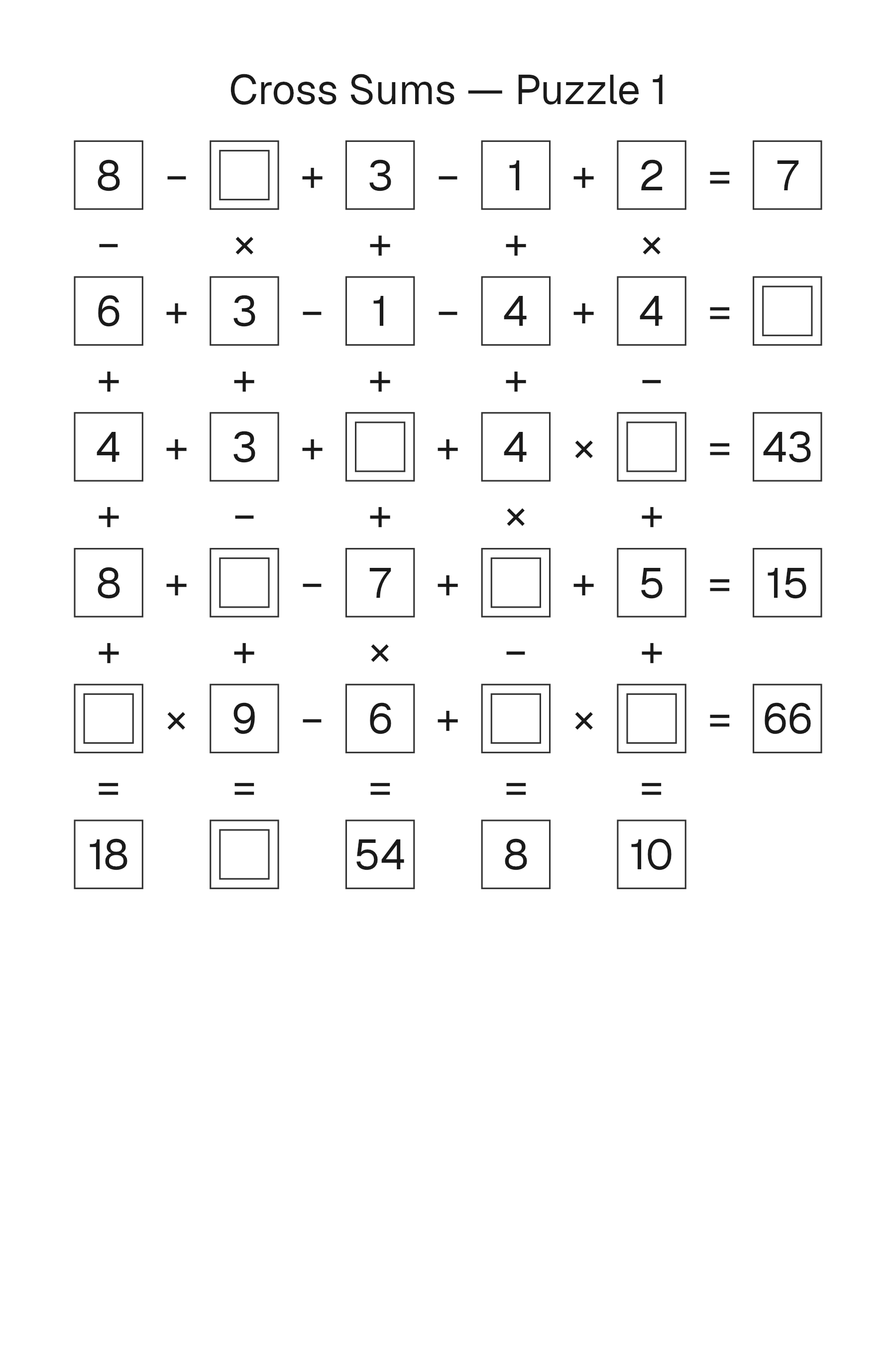 Printable Cross Sums puzzle page