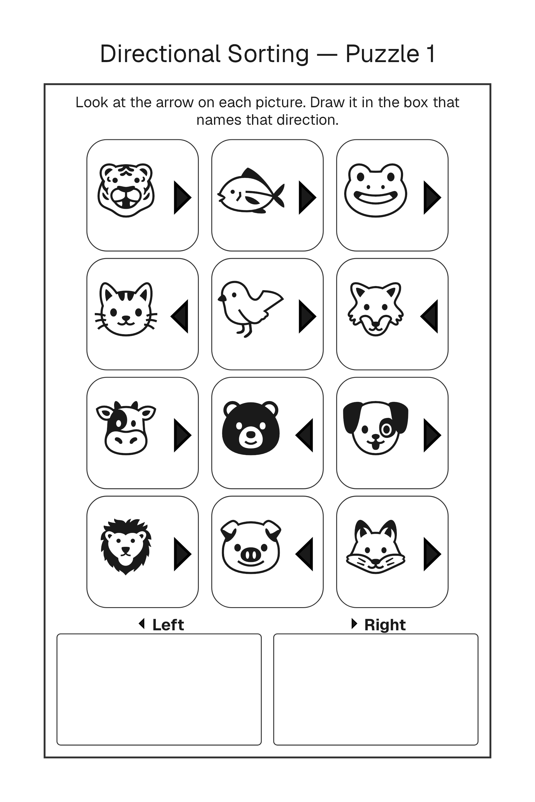 Printable Directional Sorting puzzle page