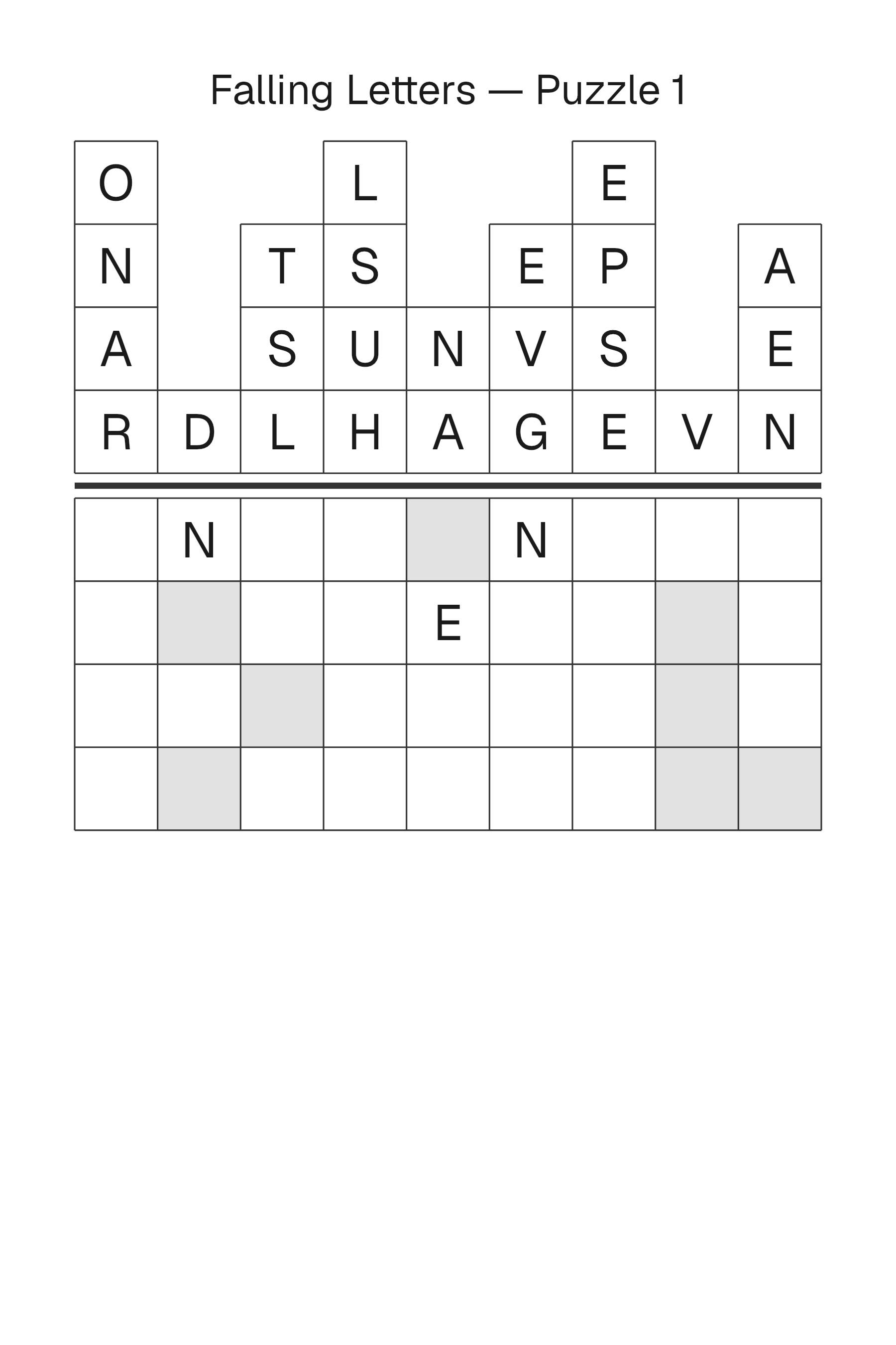 Printable Falling Letters puzzle page
