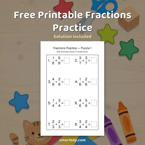 Free printable Fractions Practice preview