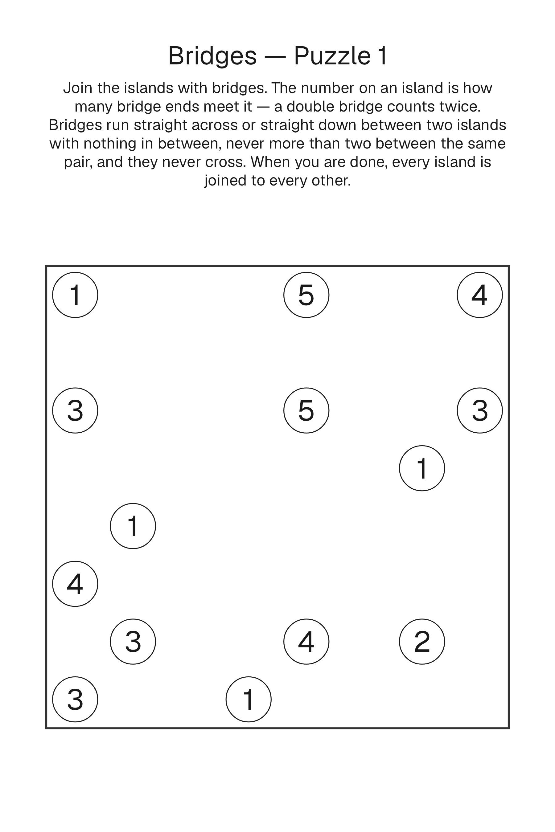 Printable Bridges puzzle page