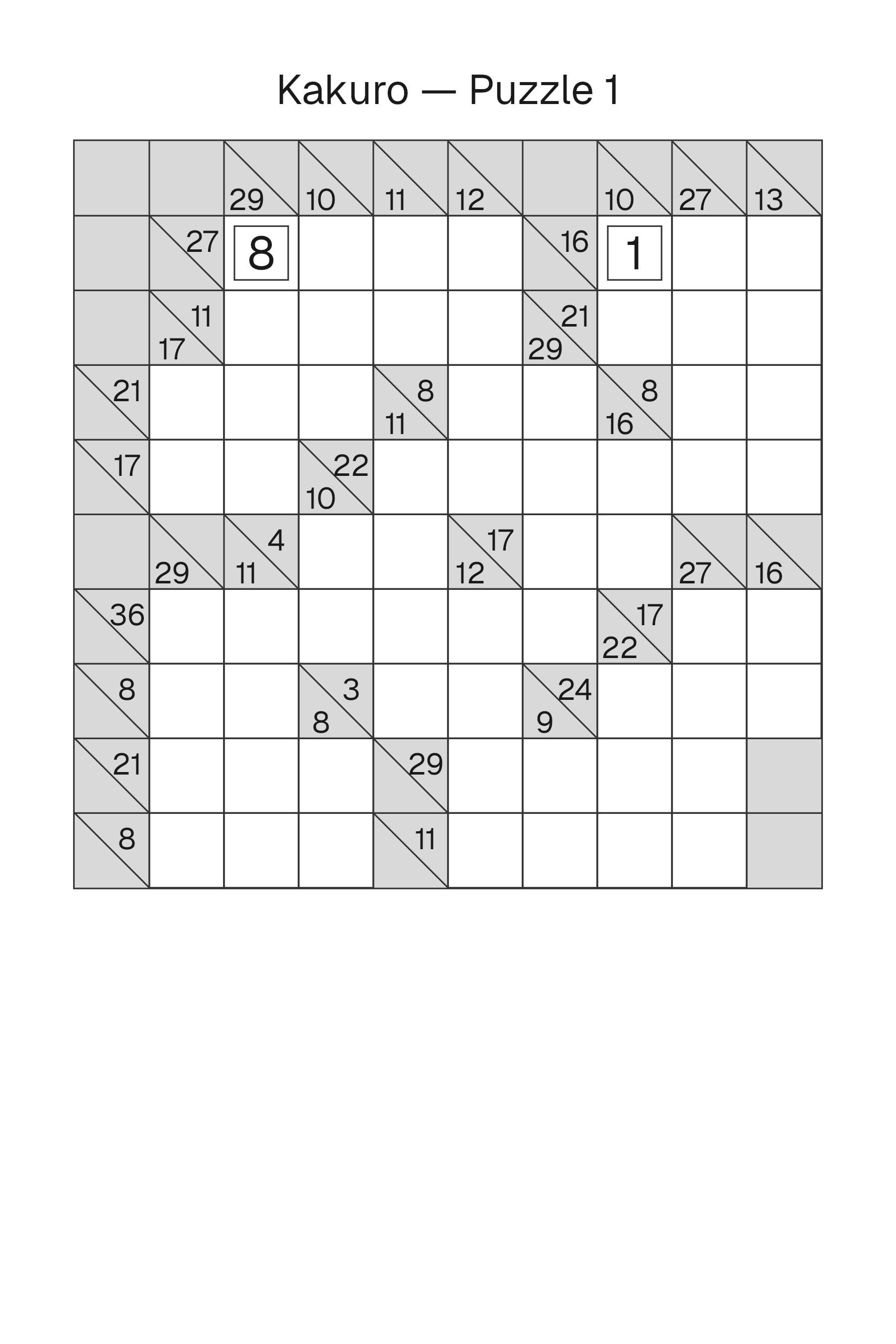 A Kakuro page laid out by Book Studio