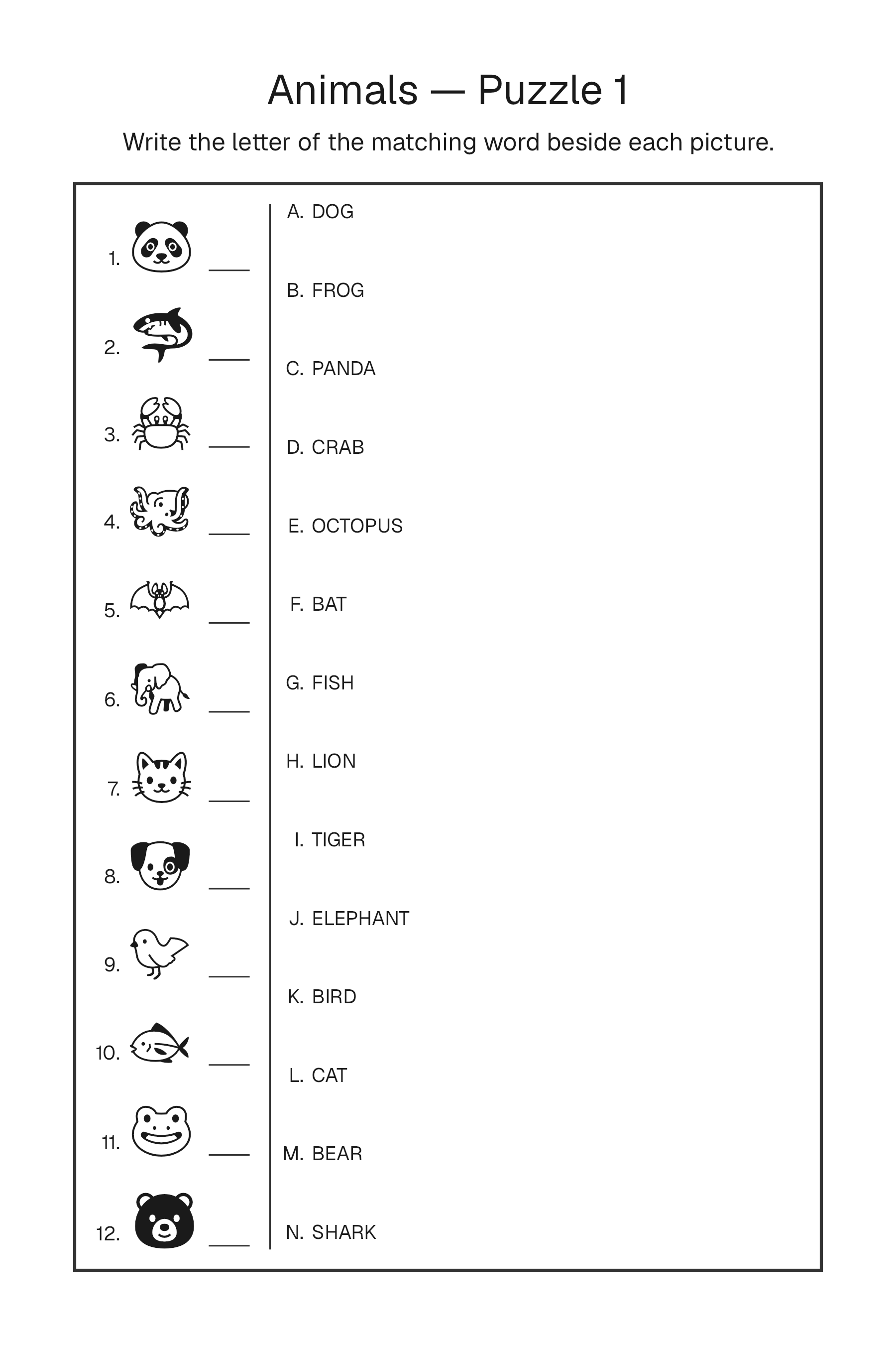 Printable Picture Match puzzle page