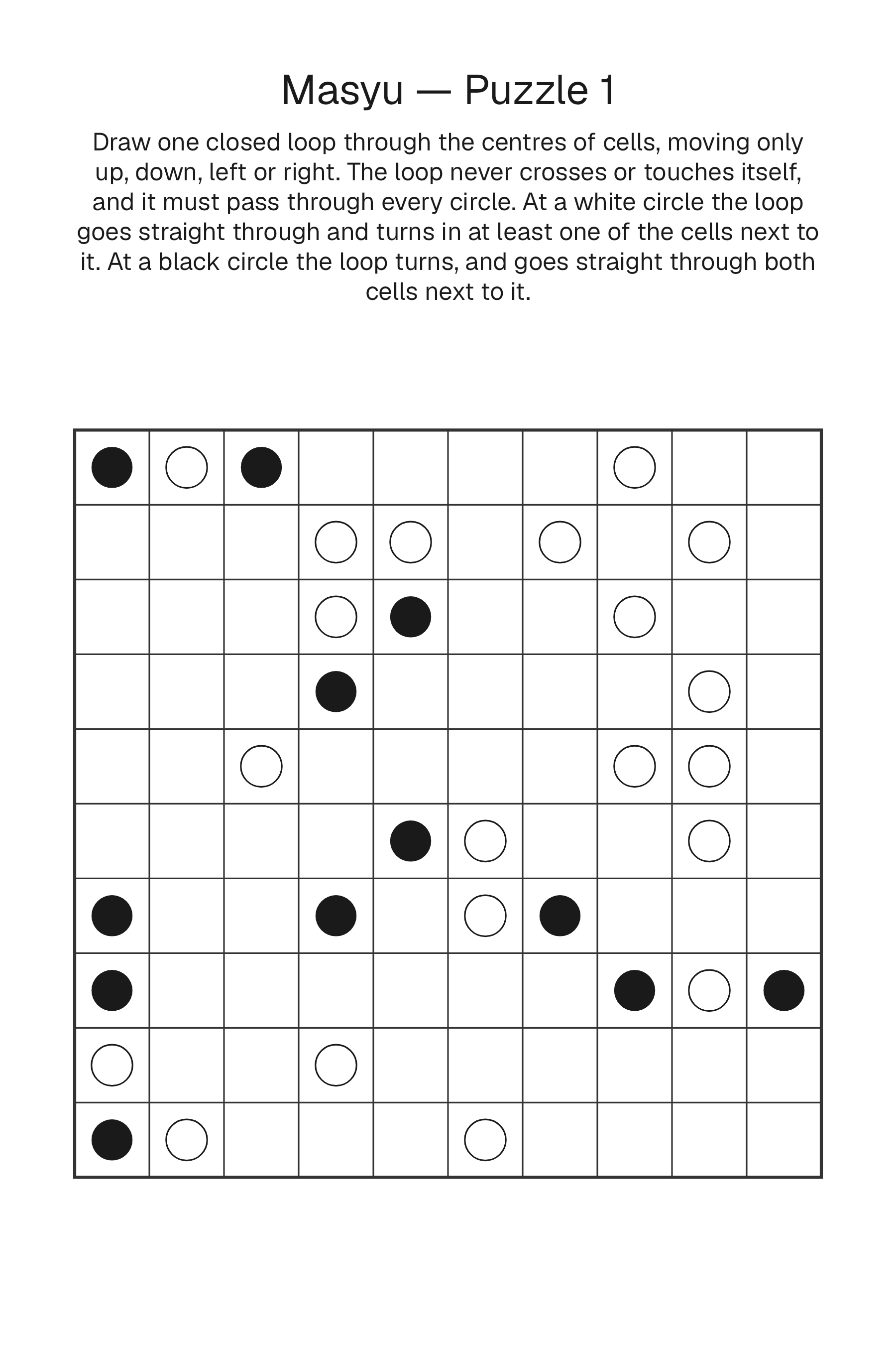 Printable Masyu puzzle page