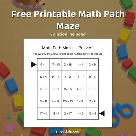 Free printable Math Path Maze preview