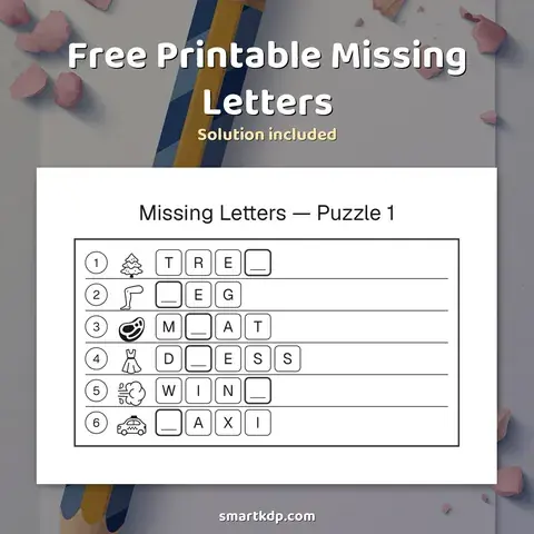 Free printable Missing Letters preview