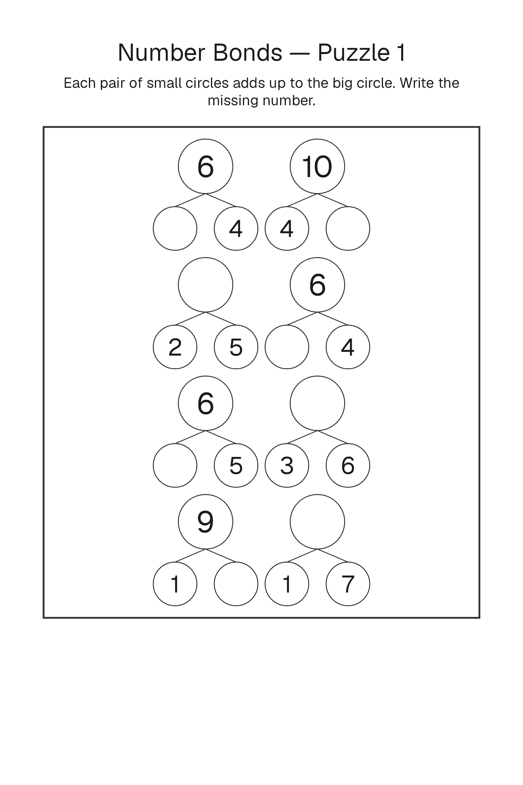 Printable Number Bonds puzzle page