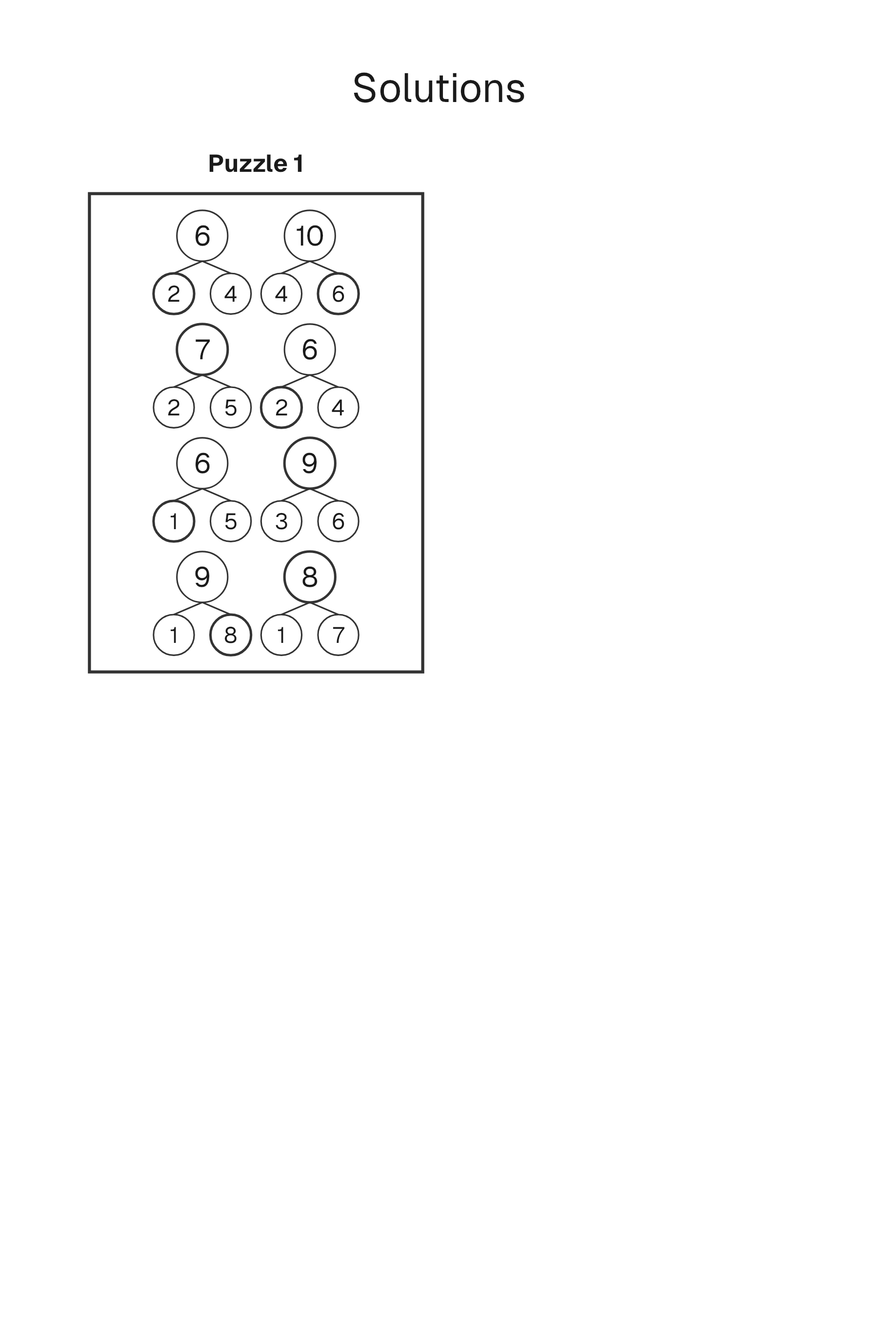 Number Bonds solution page