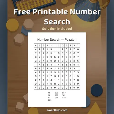 Free printable Number Search preview