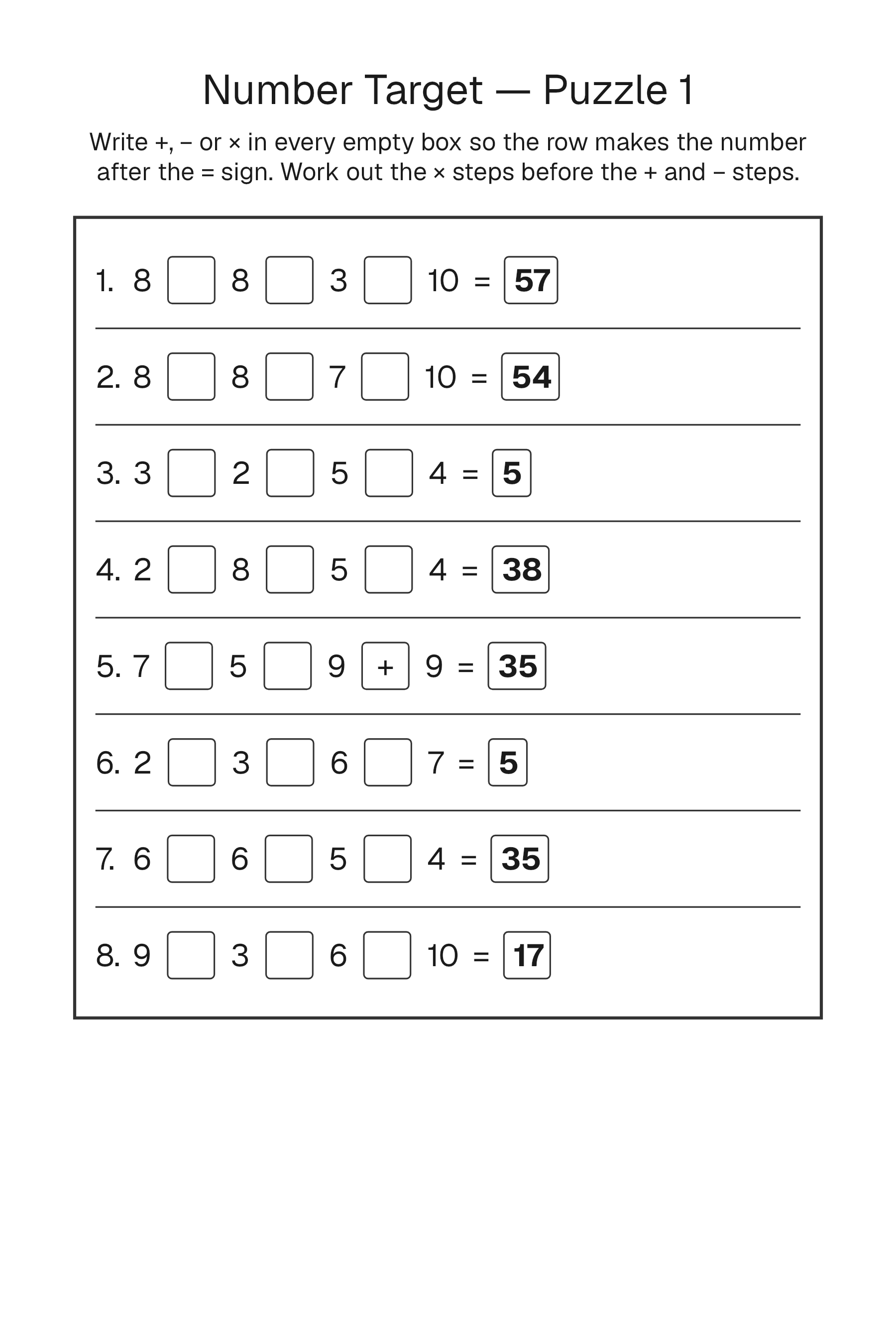 Printable Number Target puzzle page