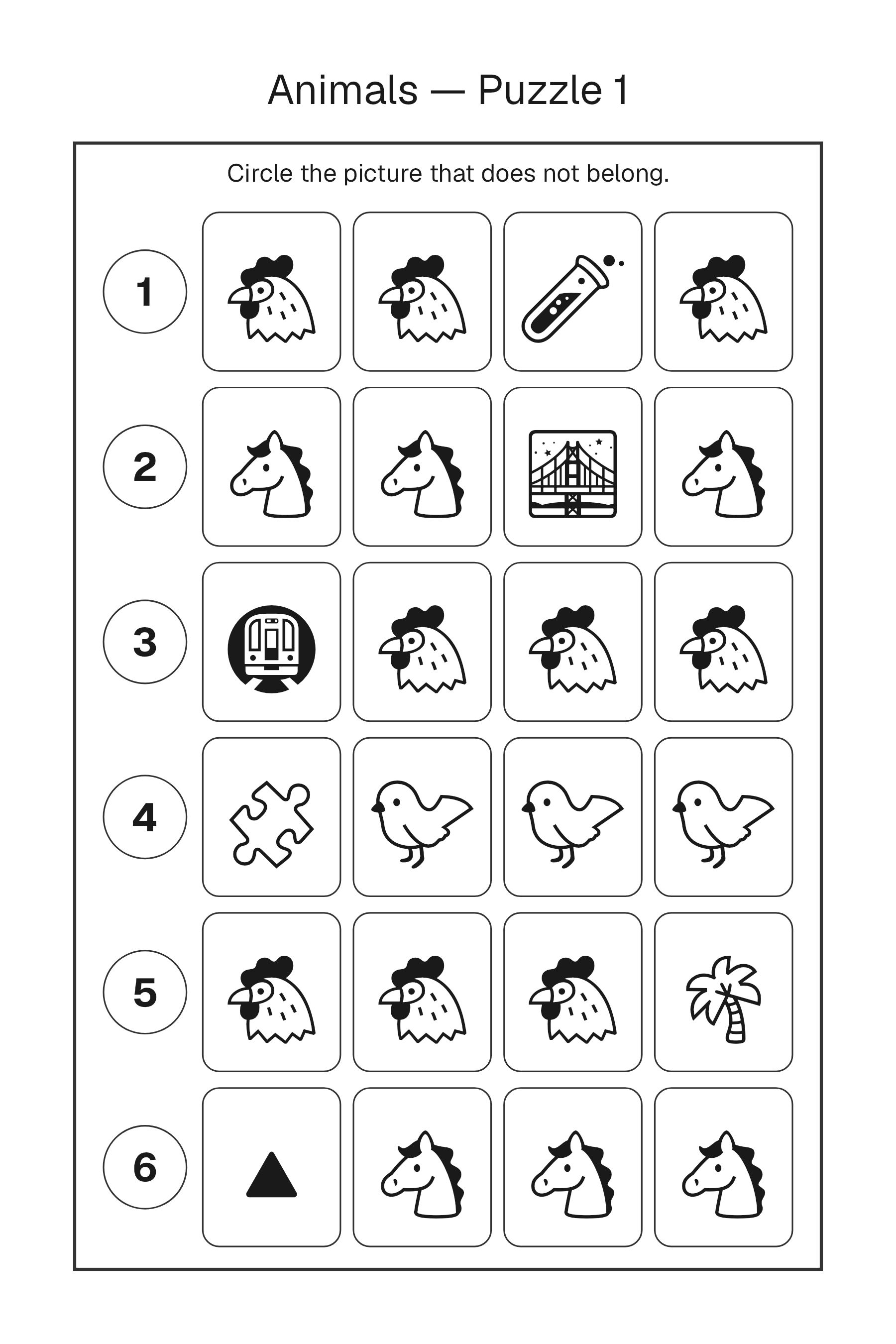 Printable Odd One Out puzzle page