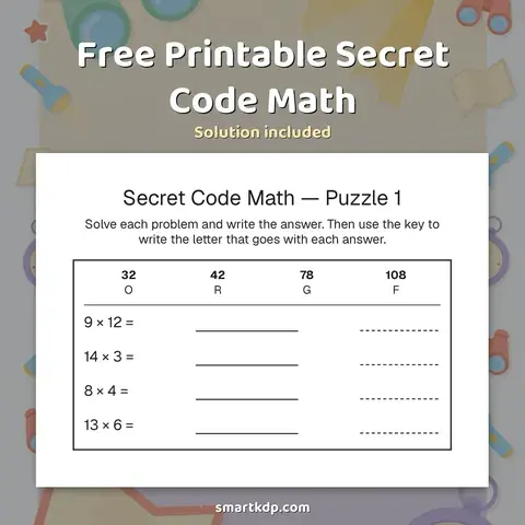 Free printable Secret Code Math preview
