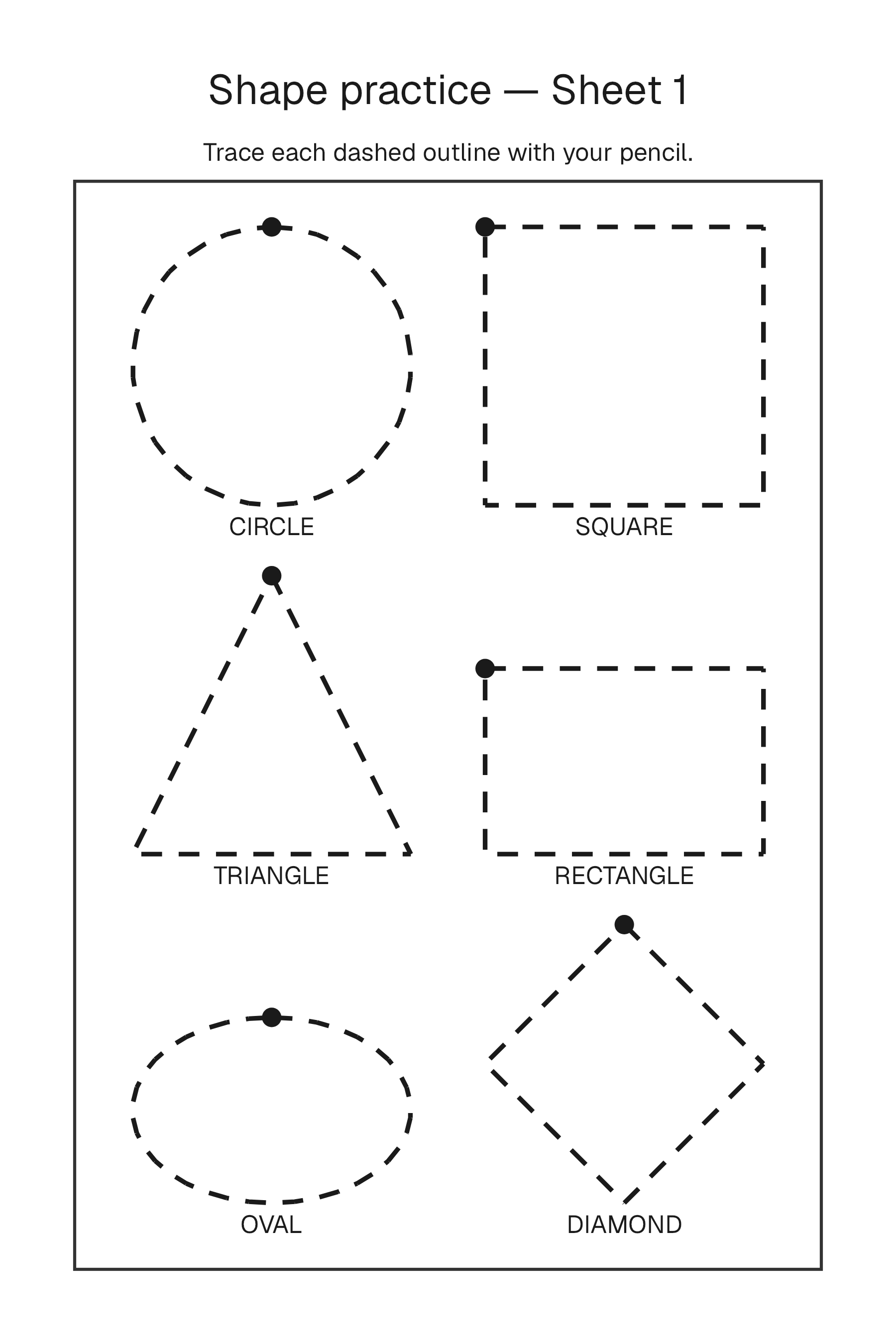 Printable Shape Tracing puzzle page
