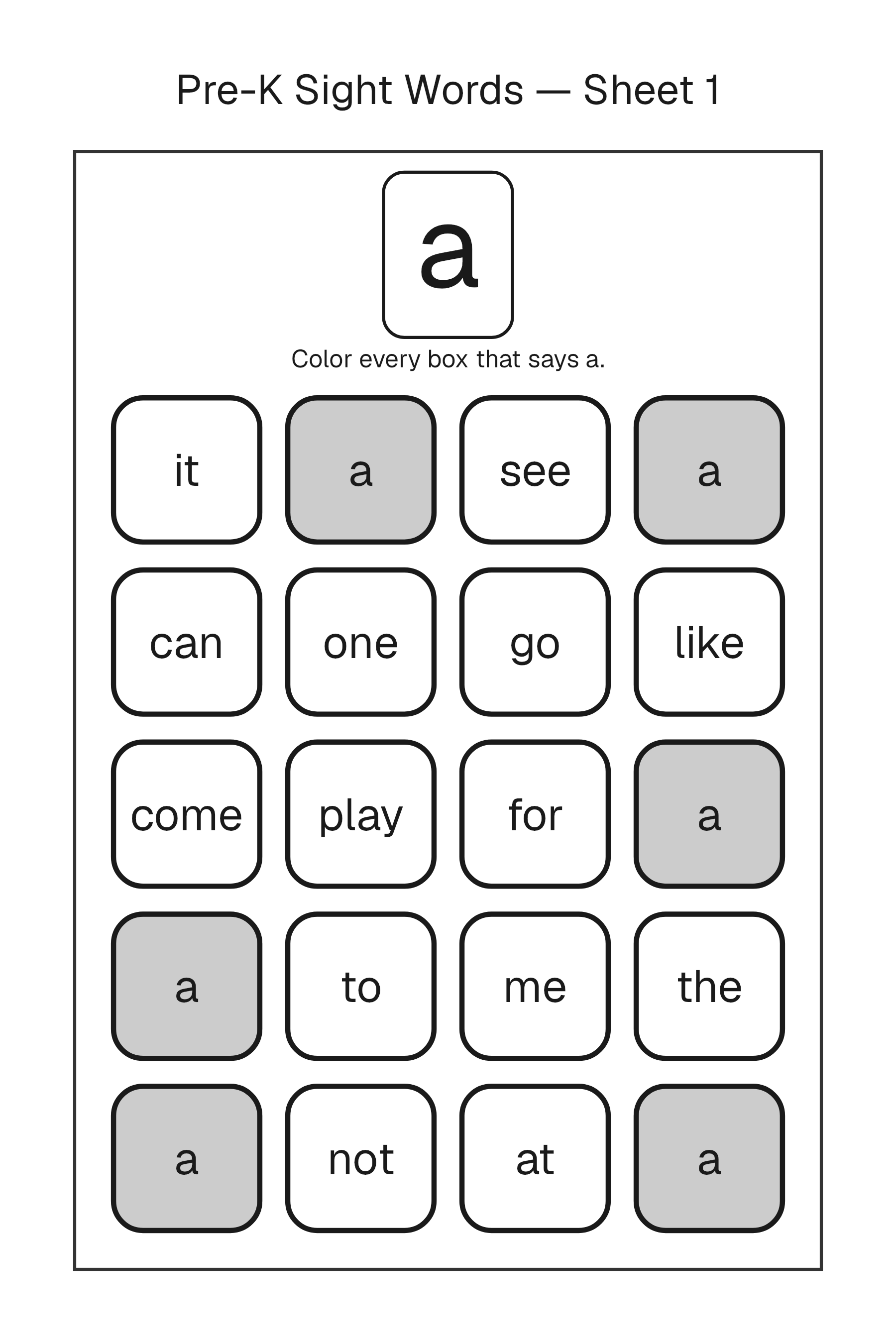 Sight Word Coloring solution page