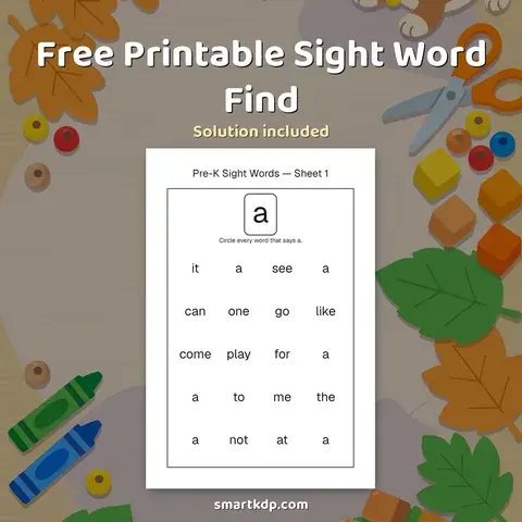 Free printable Sight Word Find preview
