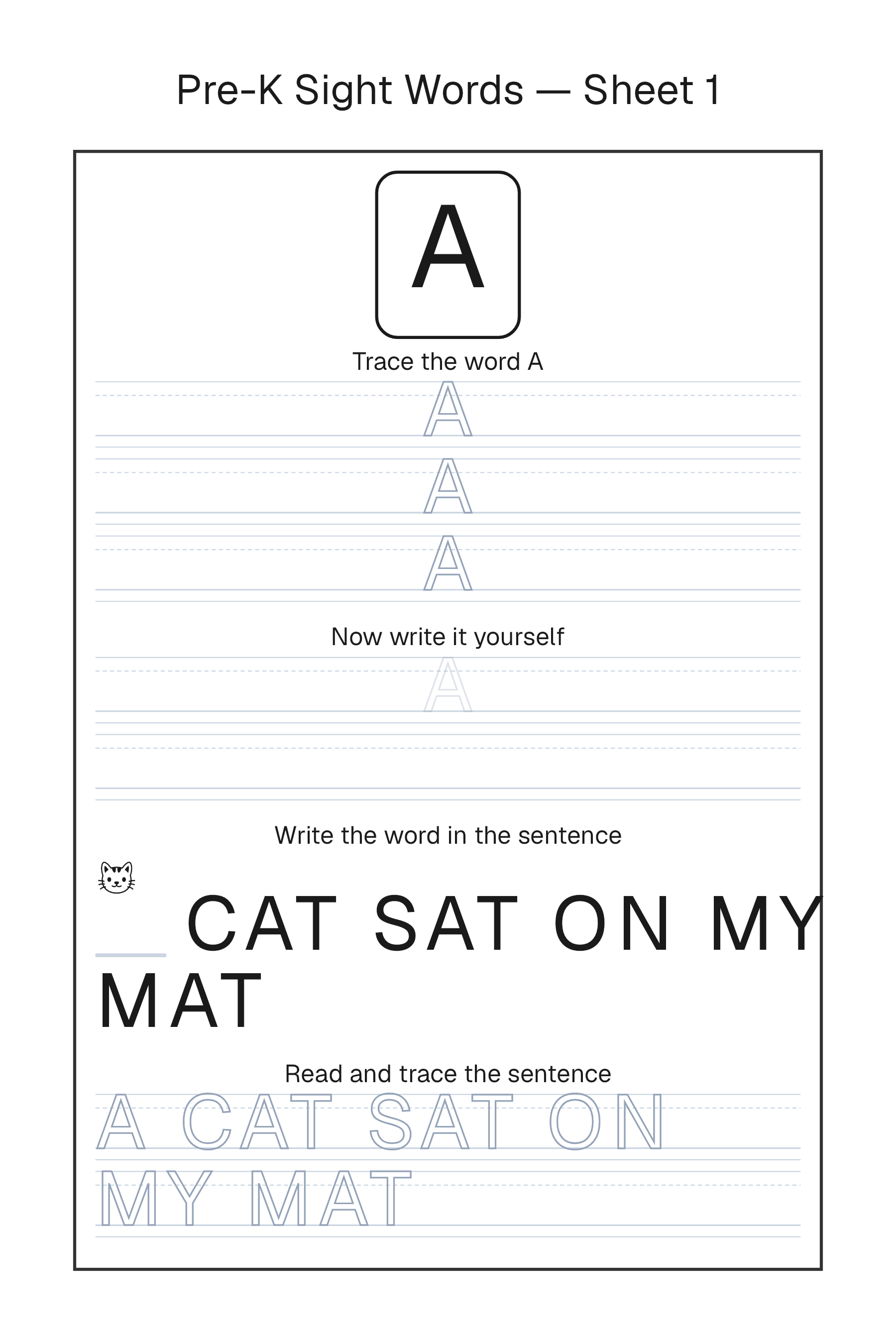 A Sight Words page laid out by Book Studio