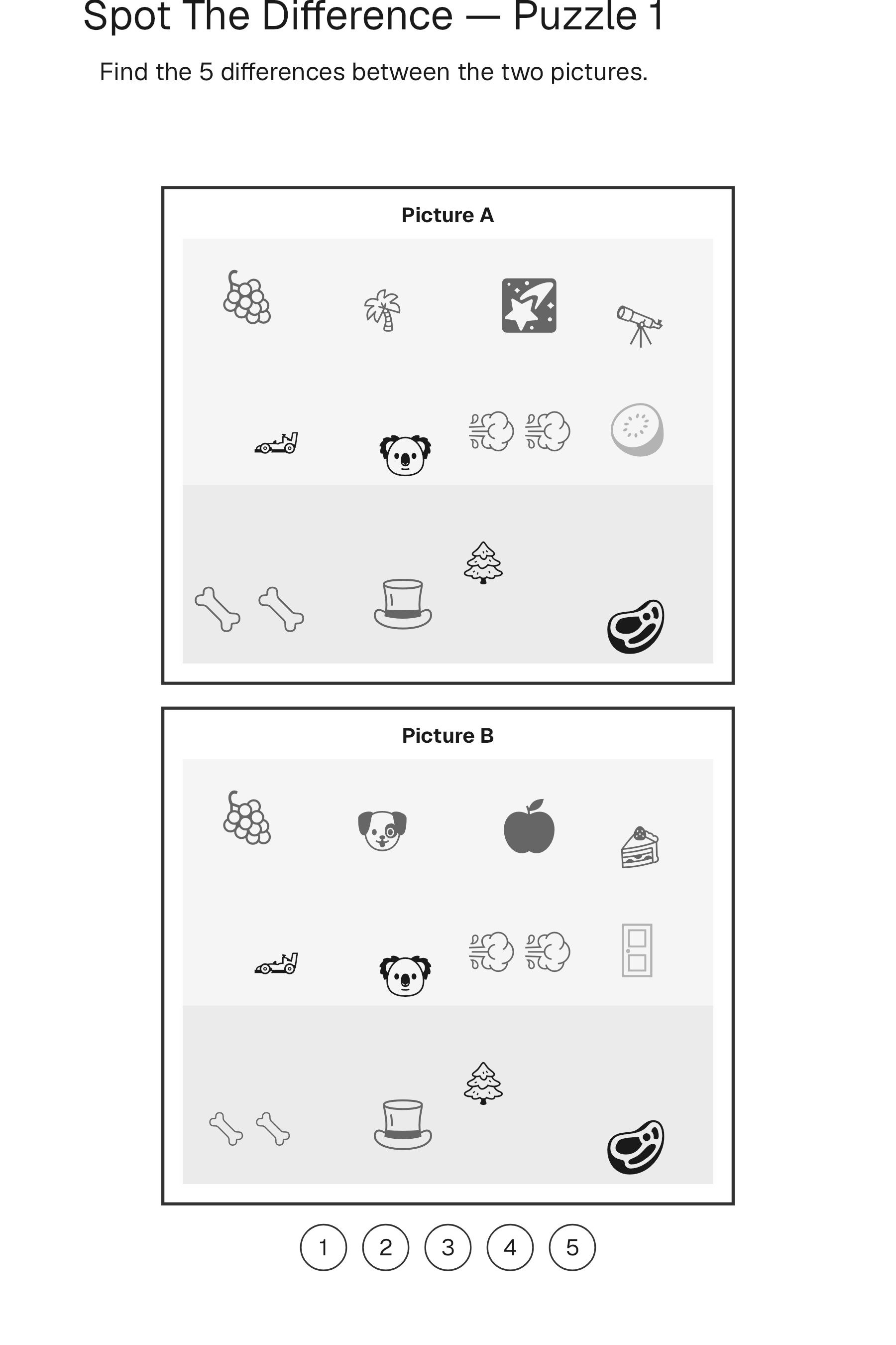 A Spot The Difference page laid out by Book Studio