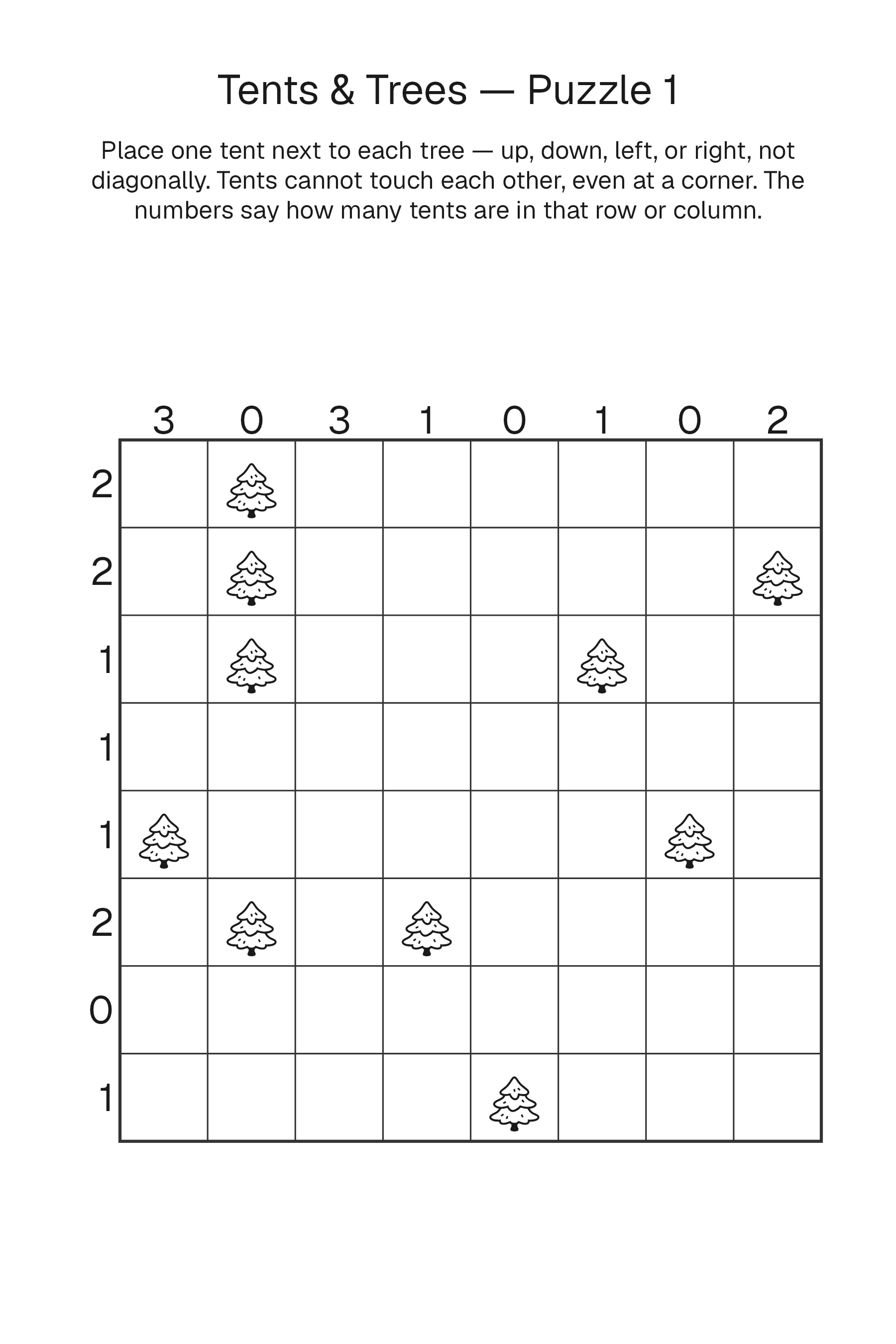 Printable Tents and Trees puzzle page