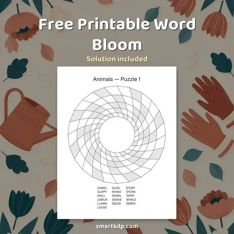 Free printable Word Bloom preview