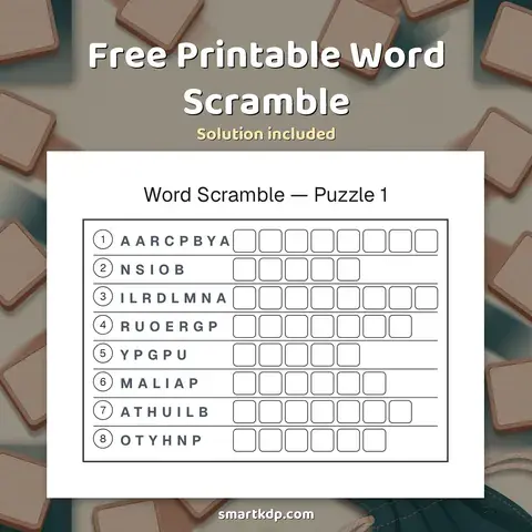 Free printable Word Scramble preview