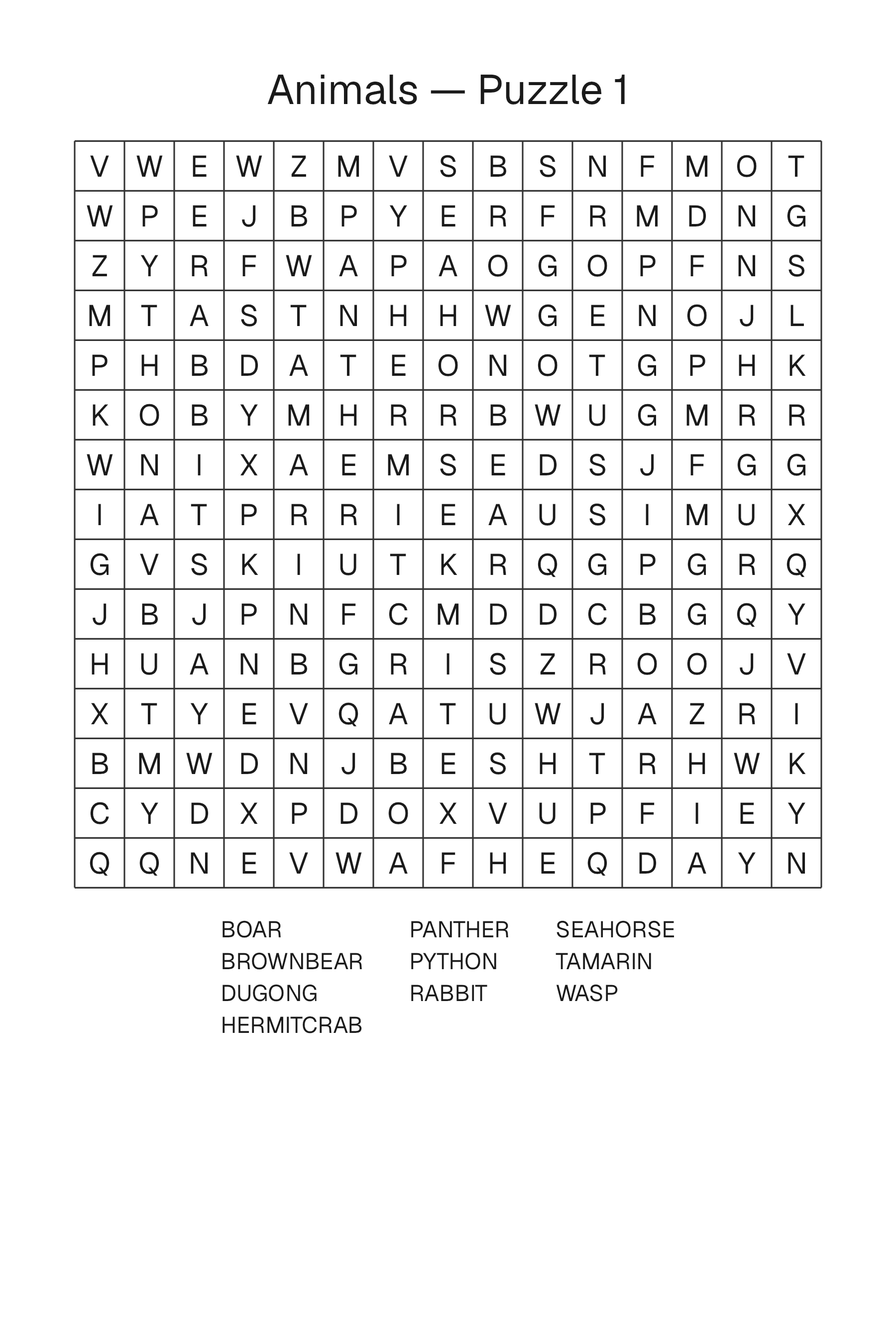 A Word Search page laid out by Book Studio