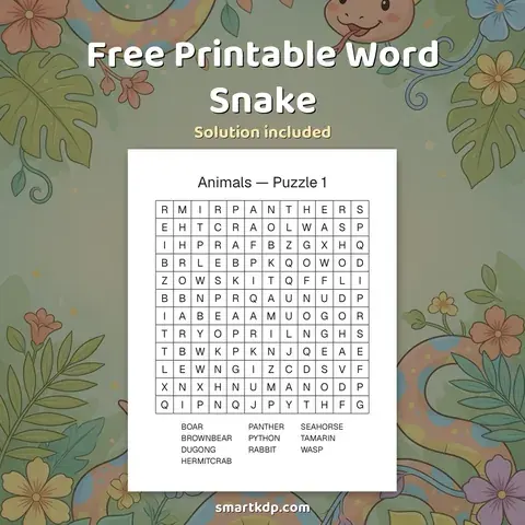 Free printable Word Snake preview