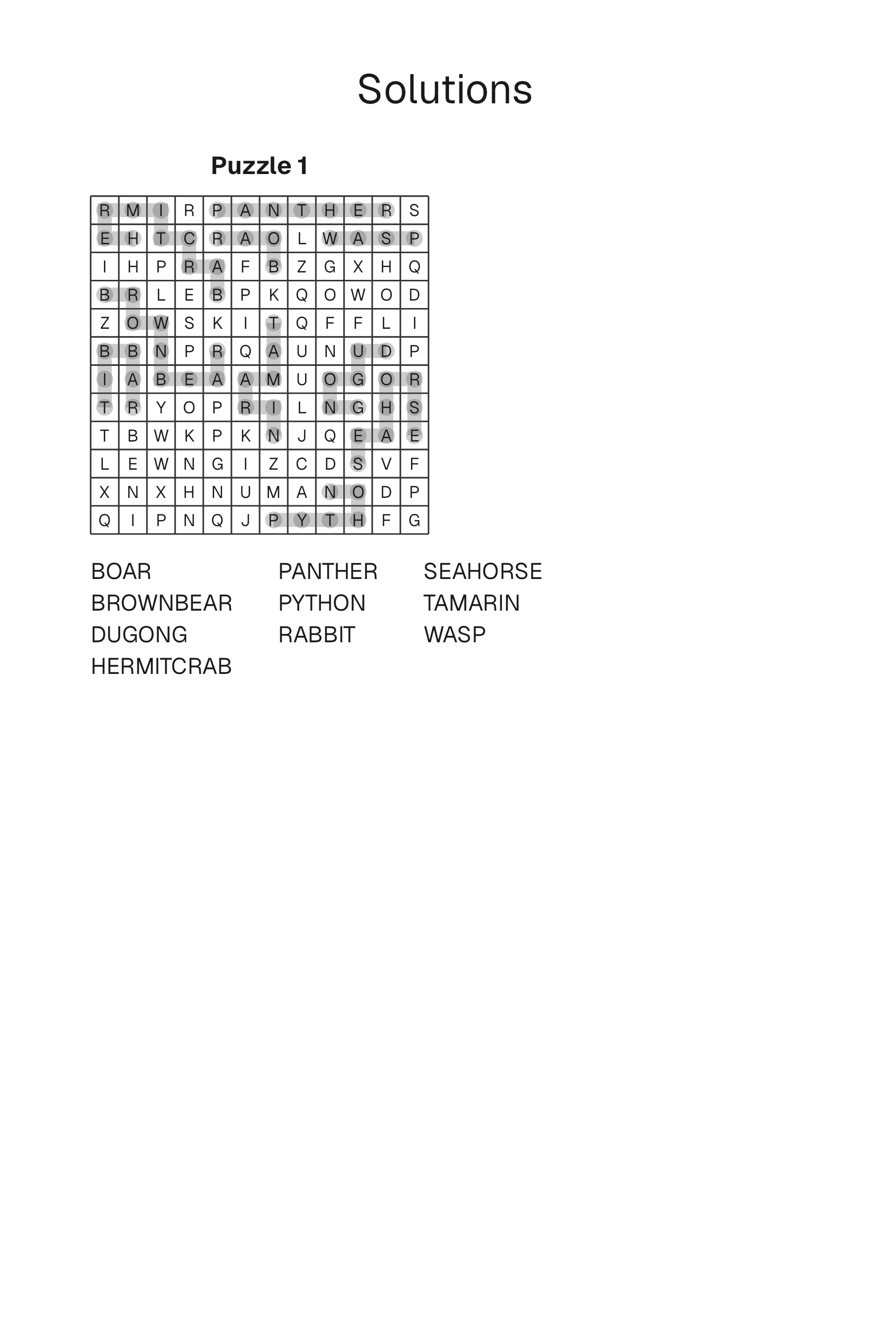 Word Snake solution page