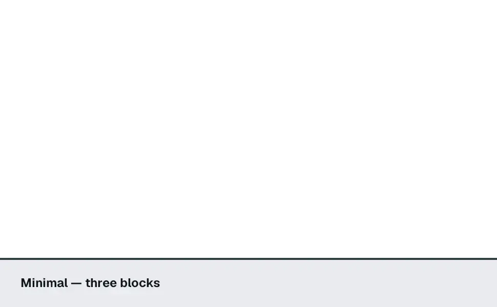 The Standard Text module in the Minimal — three blocks layout, 0 image slots with labelled placeholders