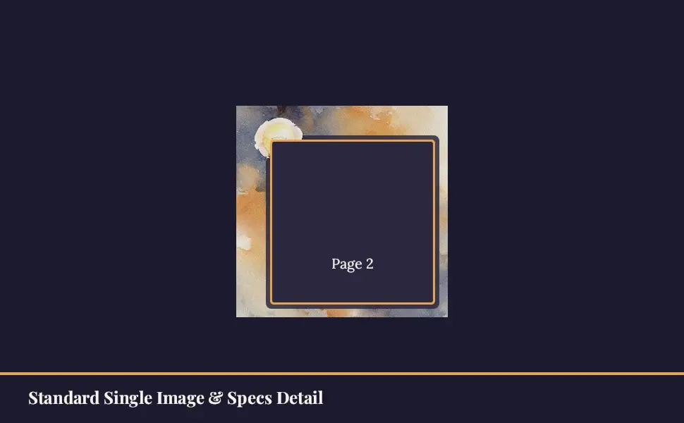 The Standard Single Image & Specs Detail module in the Watercolor Guide — What you'll learn · Dusk layout, 1 image slots with labelled placeholders