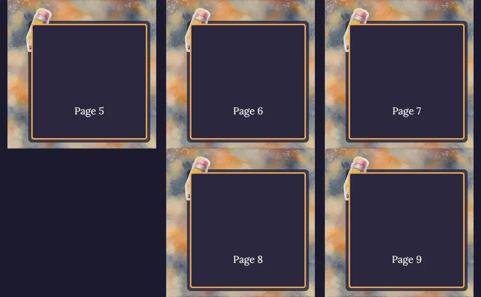 The Standard Multiple Image Module A module in the Watercolor Puzzle book — What's inside · Dusk layout, 5 image slots with labelled placeholders