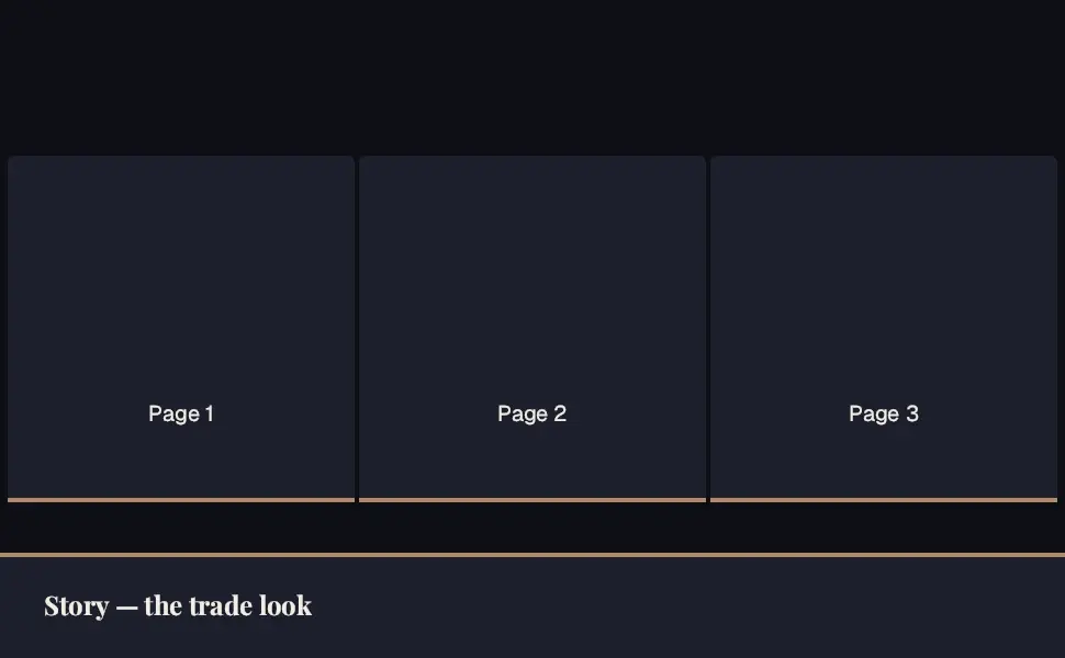 The Standard Three Images & Text module in the Story — the trade look layout, 3 image slots with labelled placeholders
