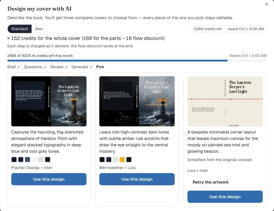 The Cover Copilot wizard on its Pick step