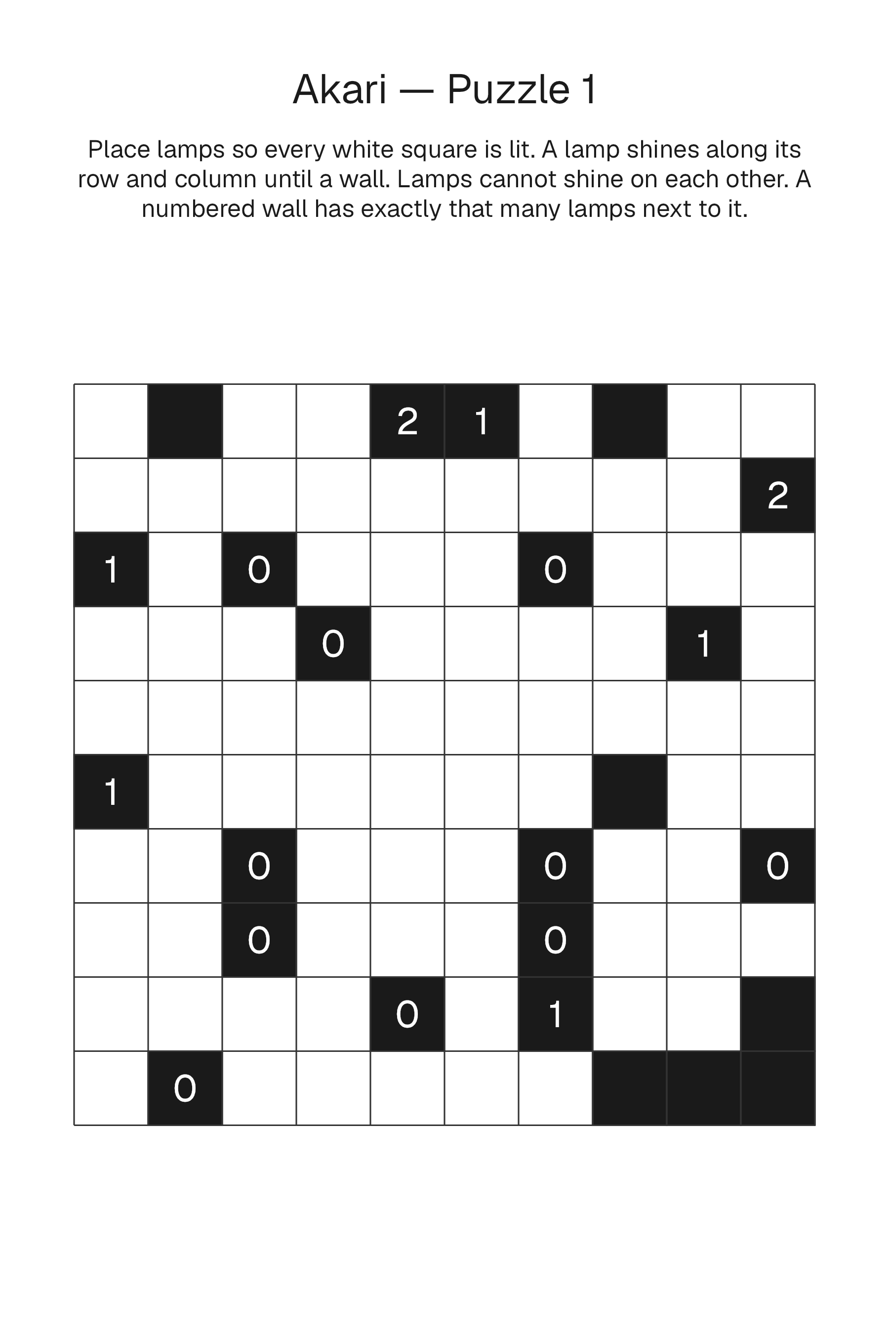 Printable Akari puzzle page