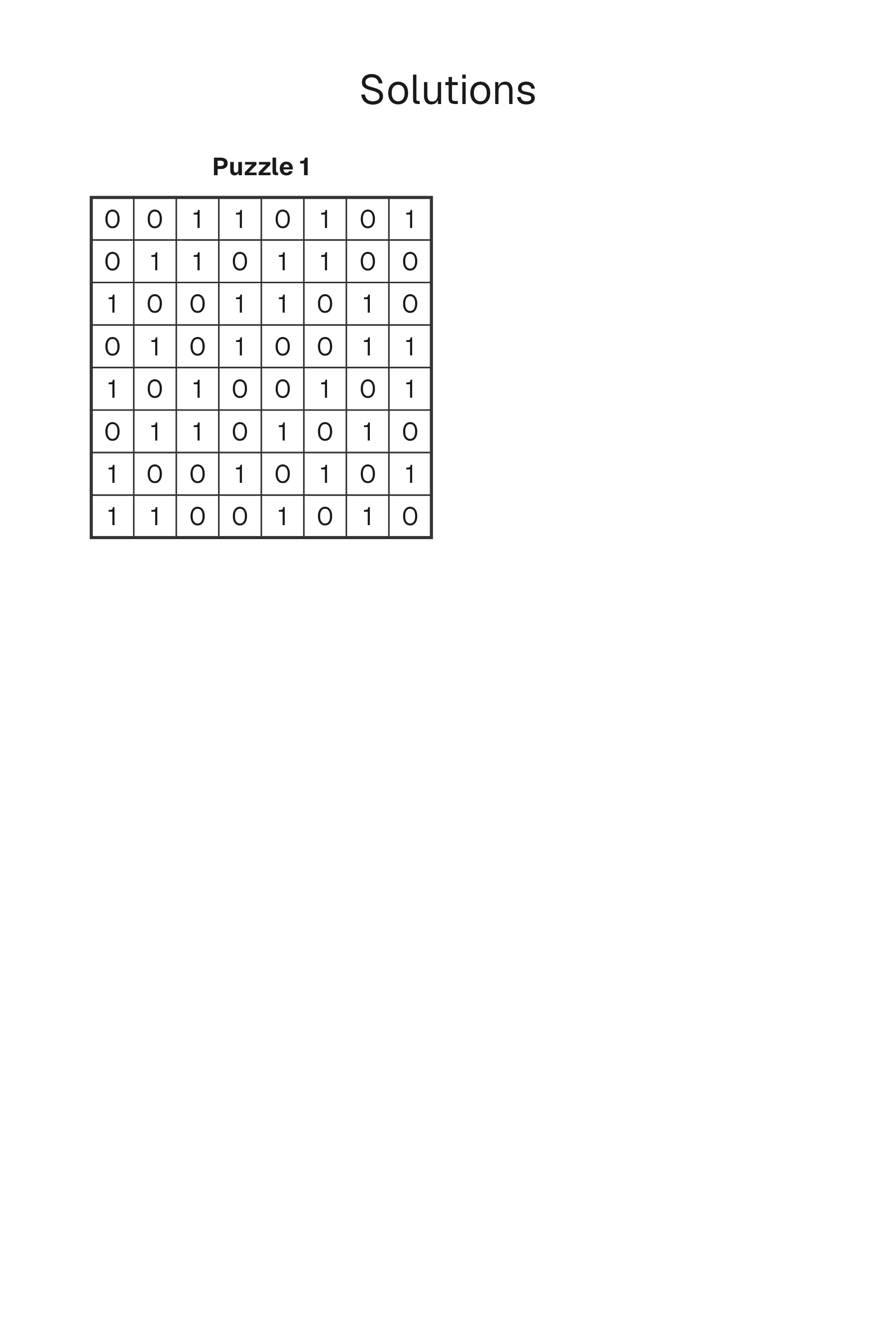 Binary Puzzle solution page