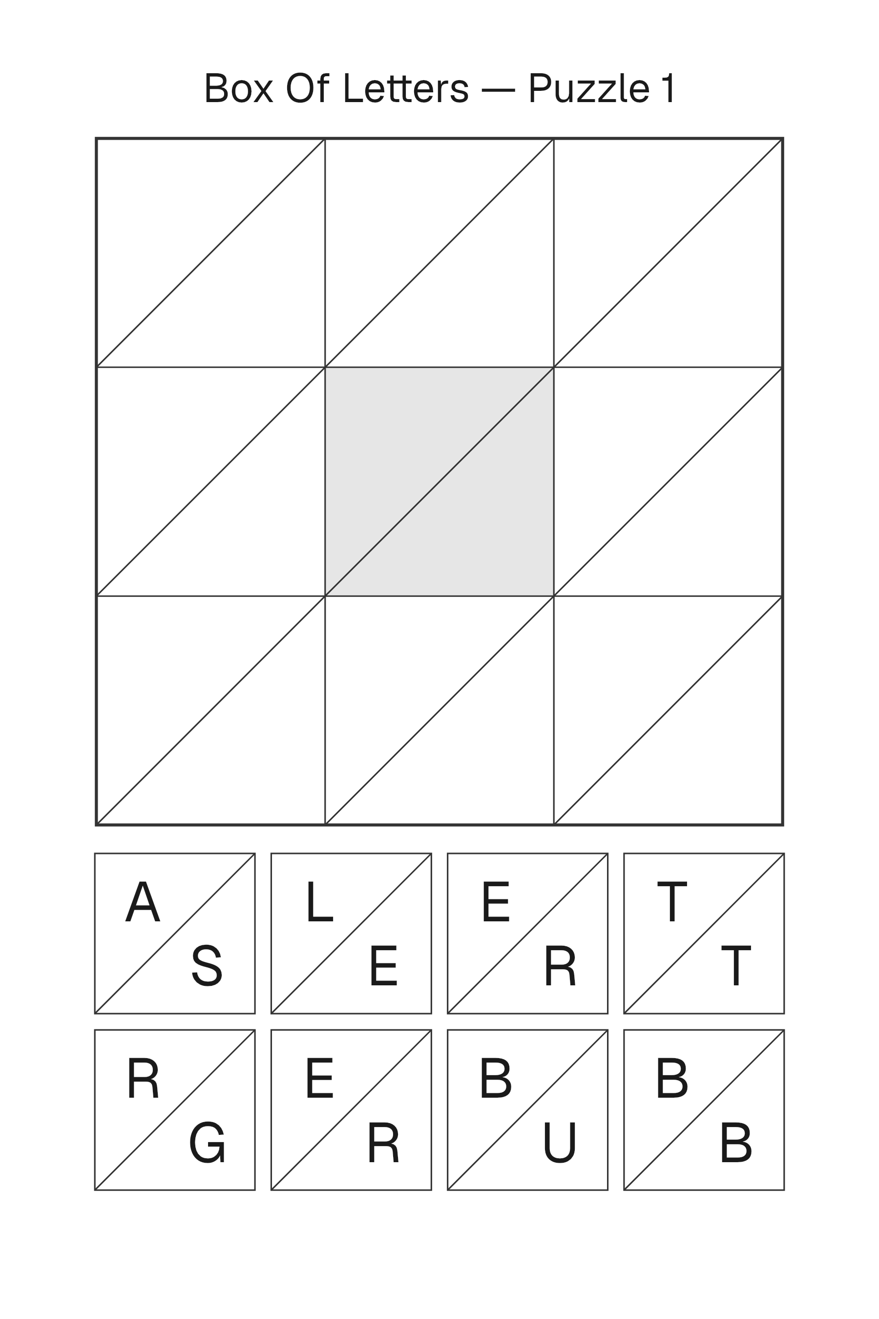 Printable Box Of Letters puzzle page