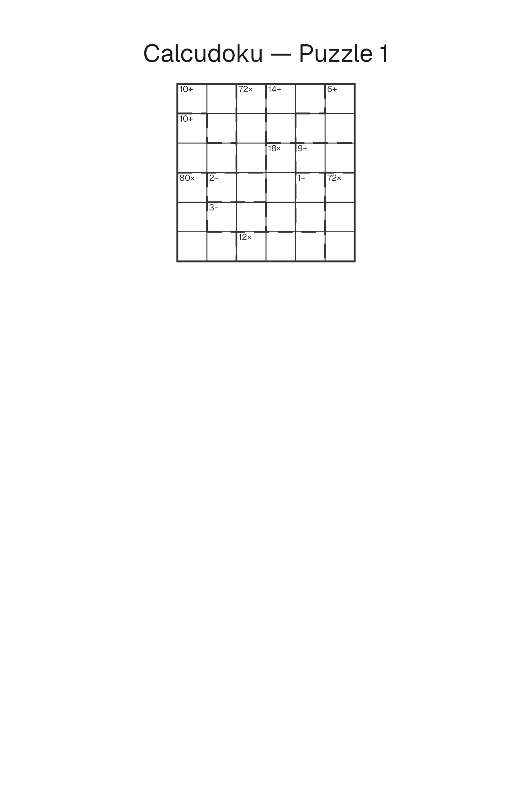 Printable Calcudoku puzzle page