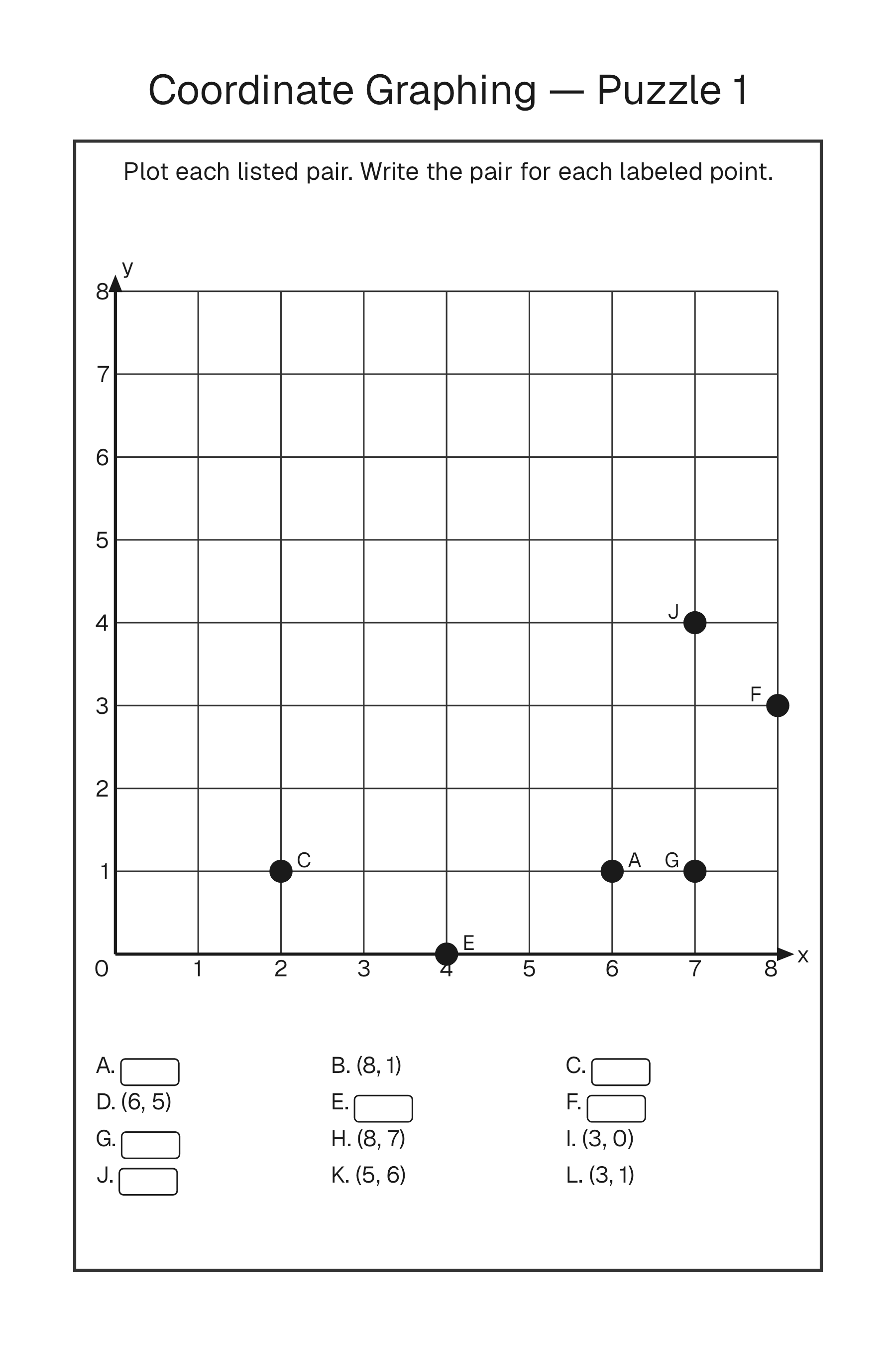 Printable Coordinate Graphing puzzle page
