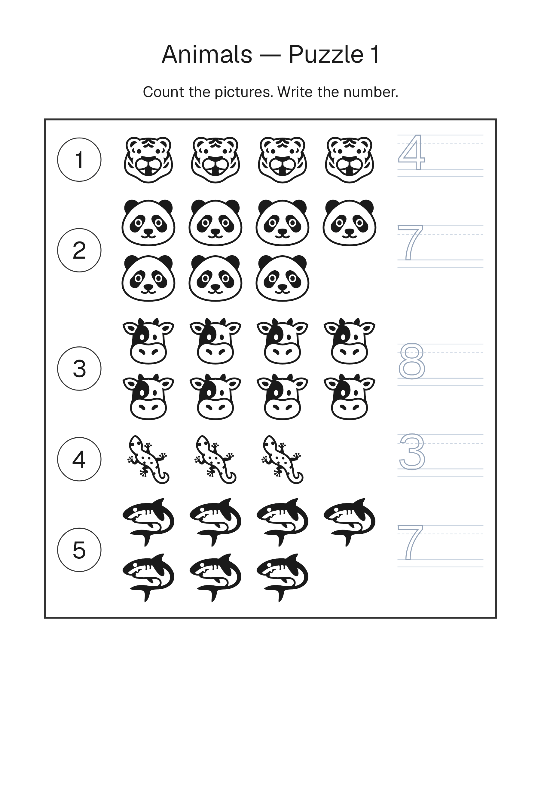 Printable Count and Write puzzle page