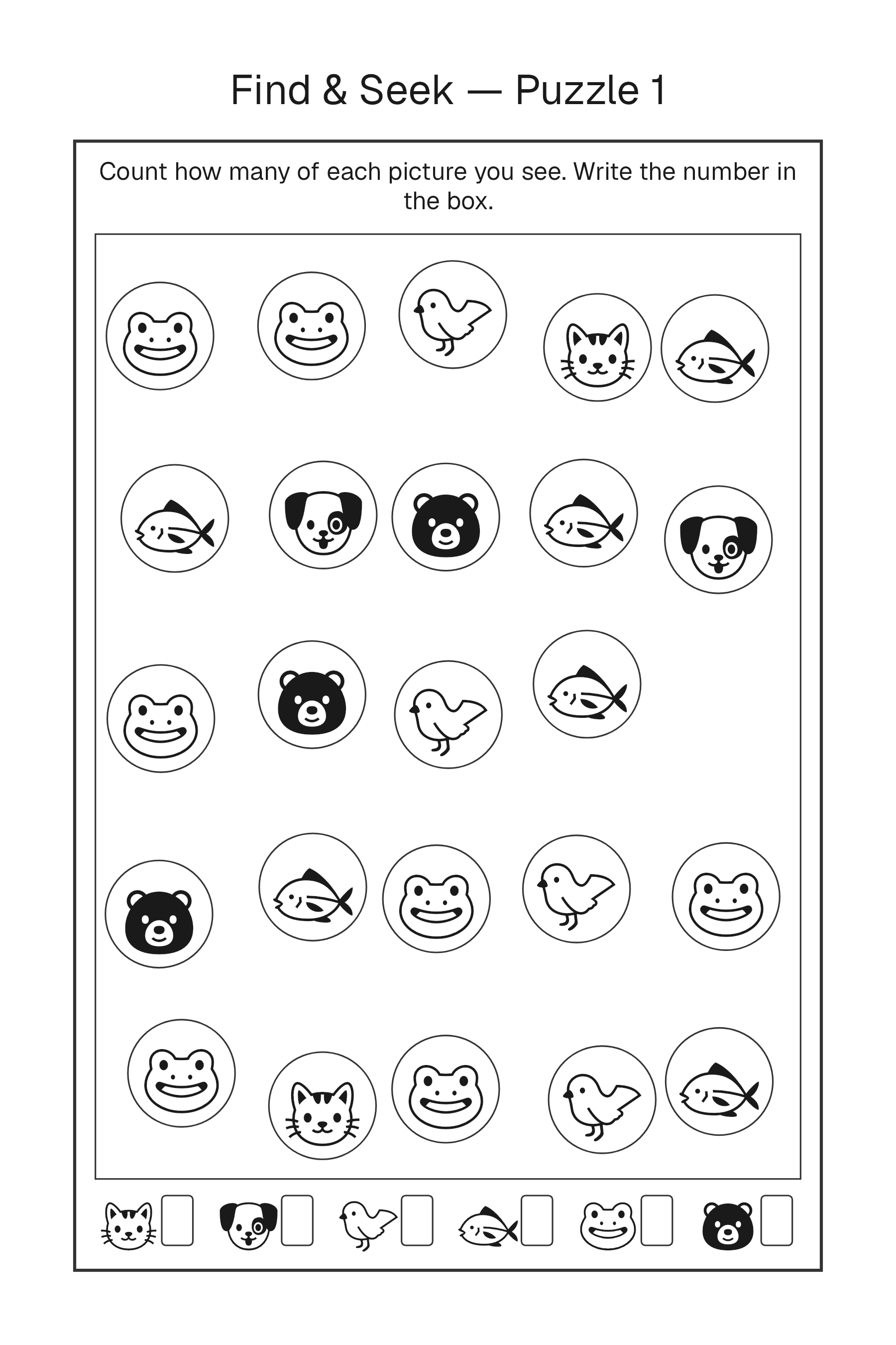 Printable Find and Seek puzzle page