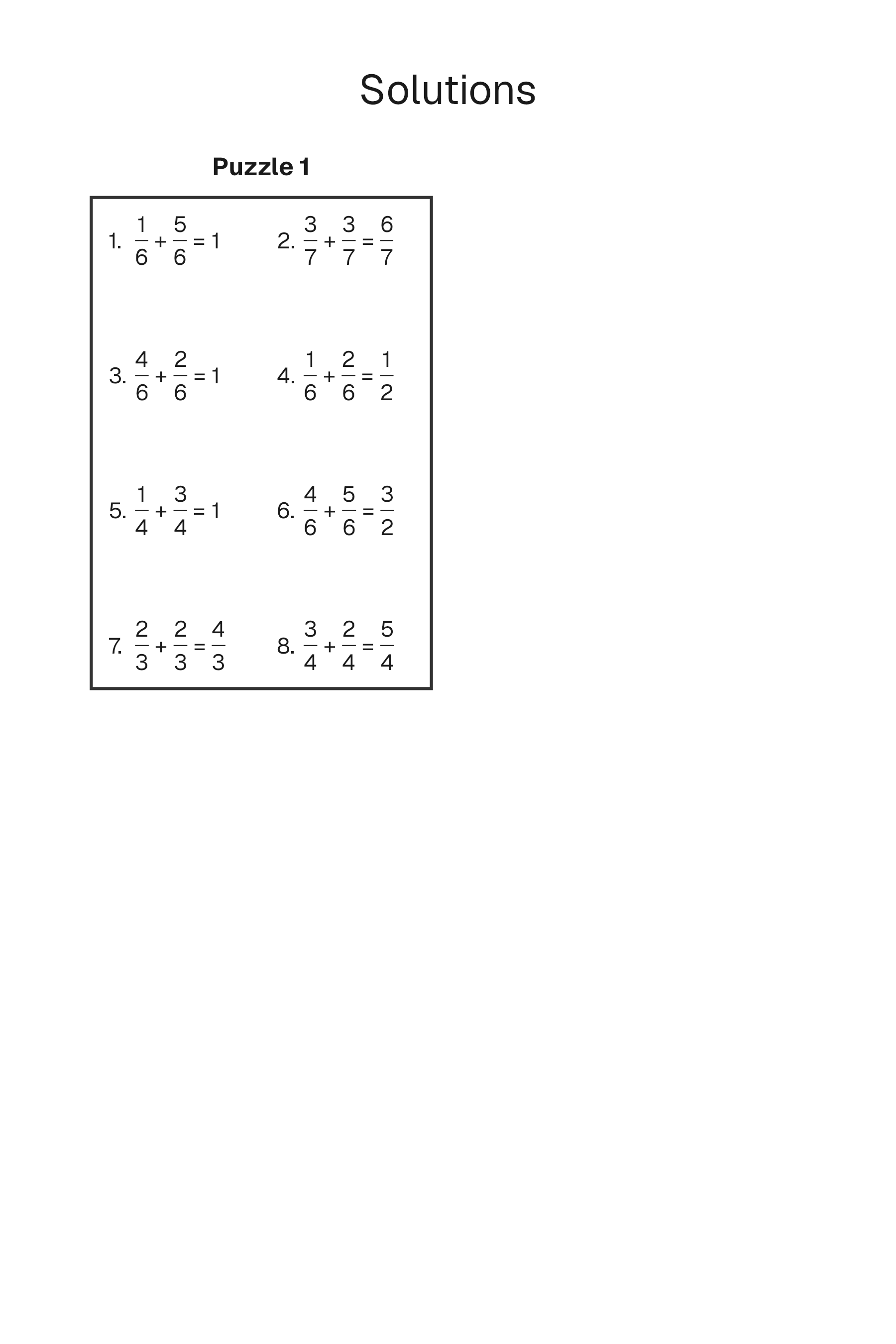 Fractions Practice solution page