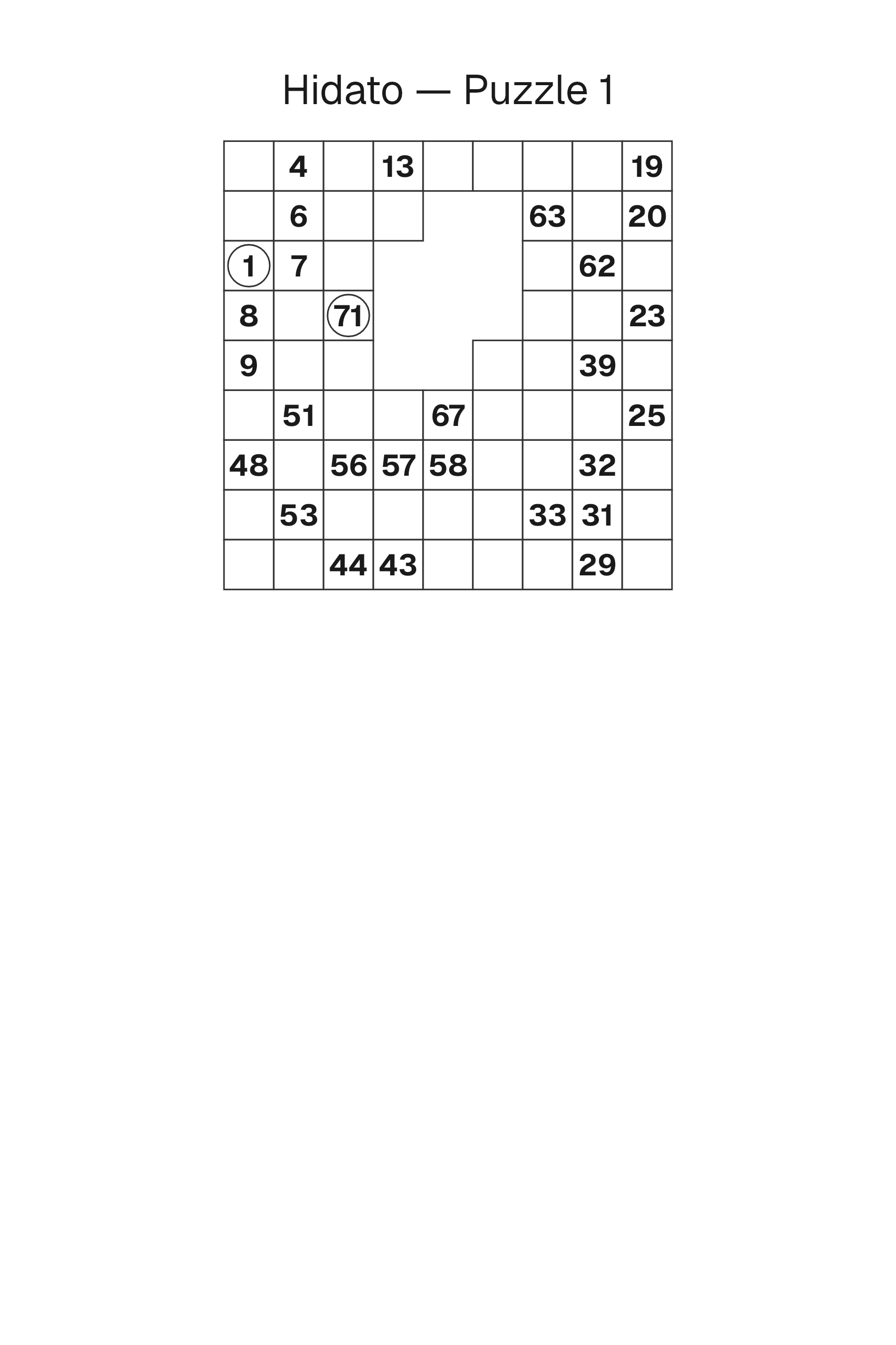 Printable Hidato puzzle page