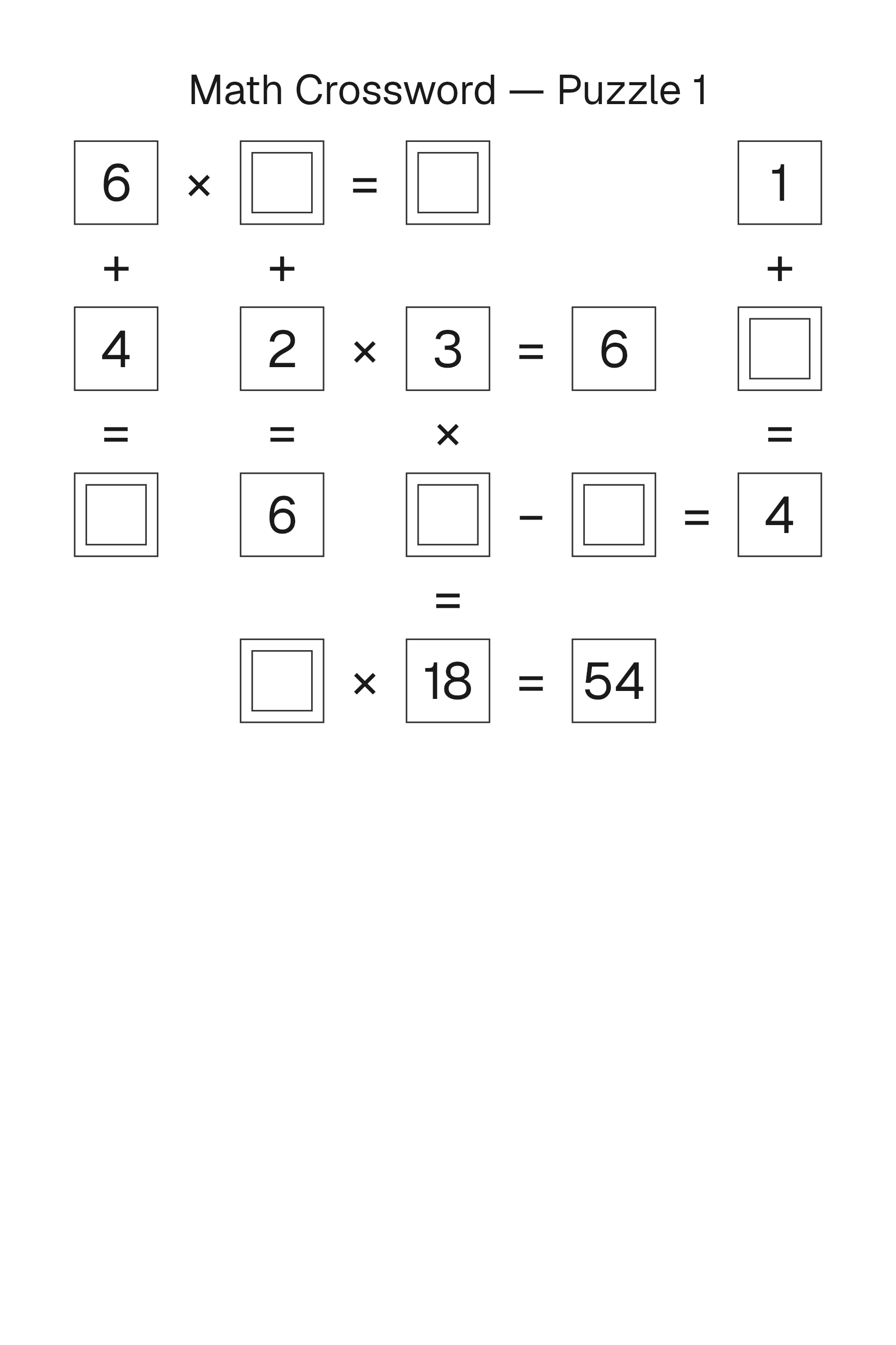 Printable Math Crossword puzzle page
