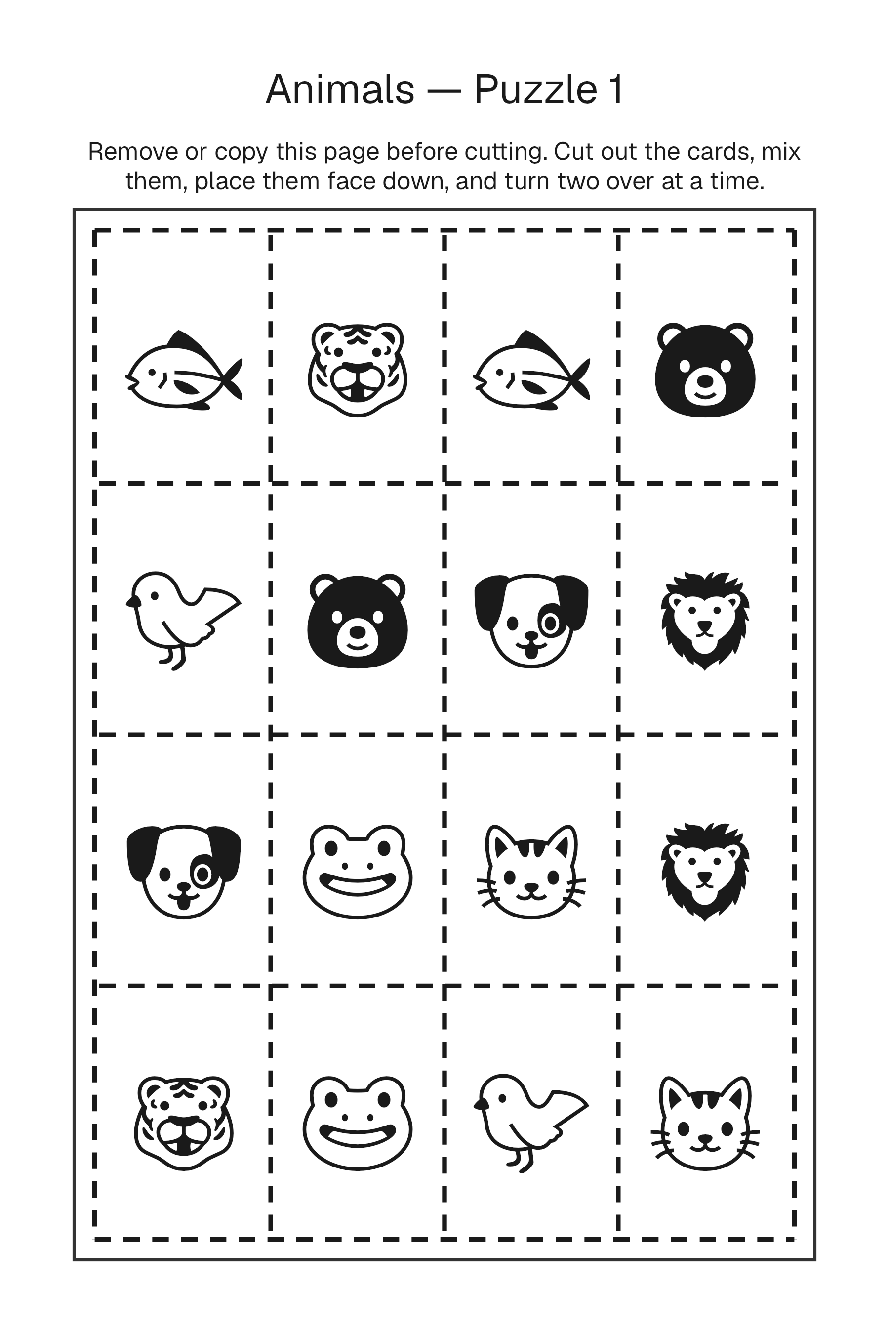 Printable Memory Match puzzle page