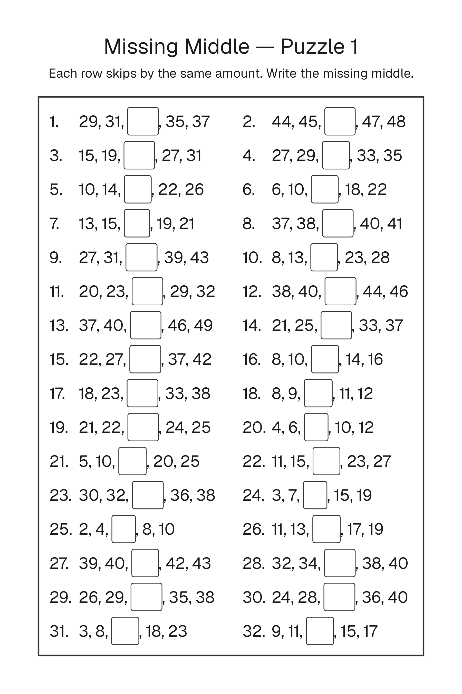 Printable Missing Middle puzzle page