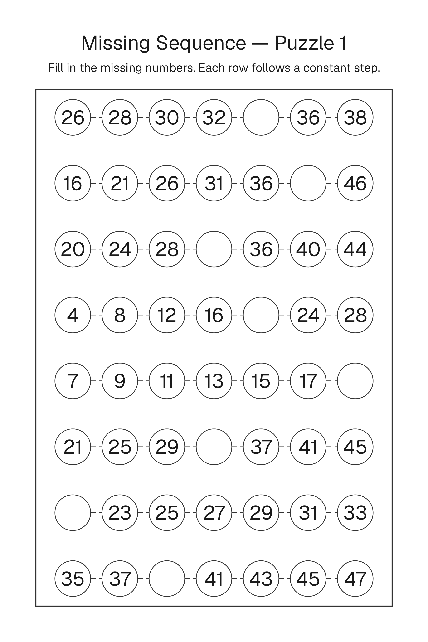 Printable Missing Sequence puzzle page