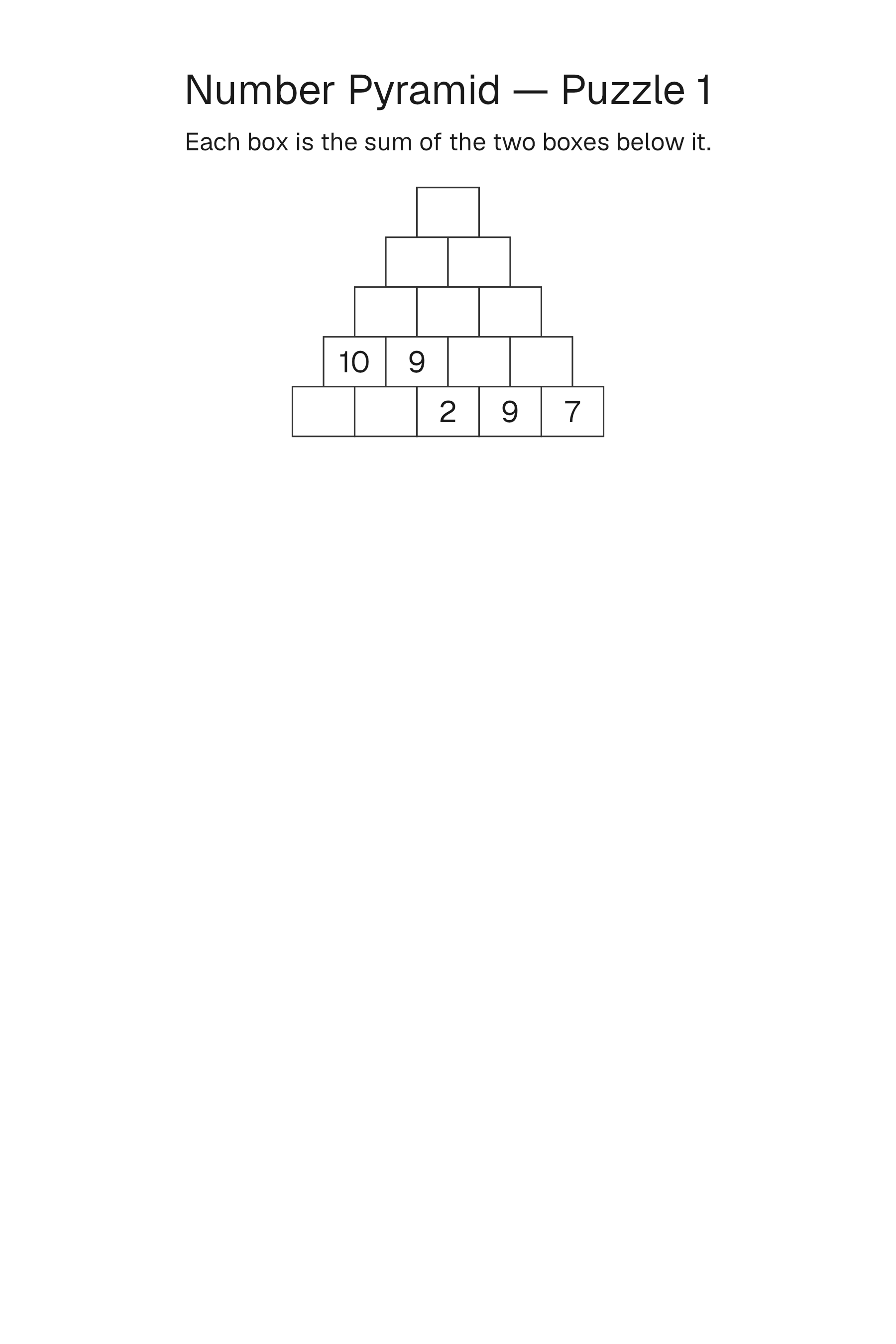 Printable Number Pyramid puzzle page