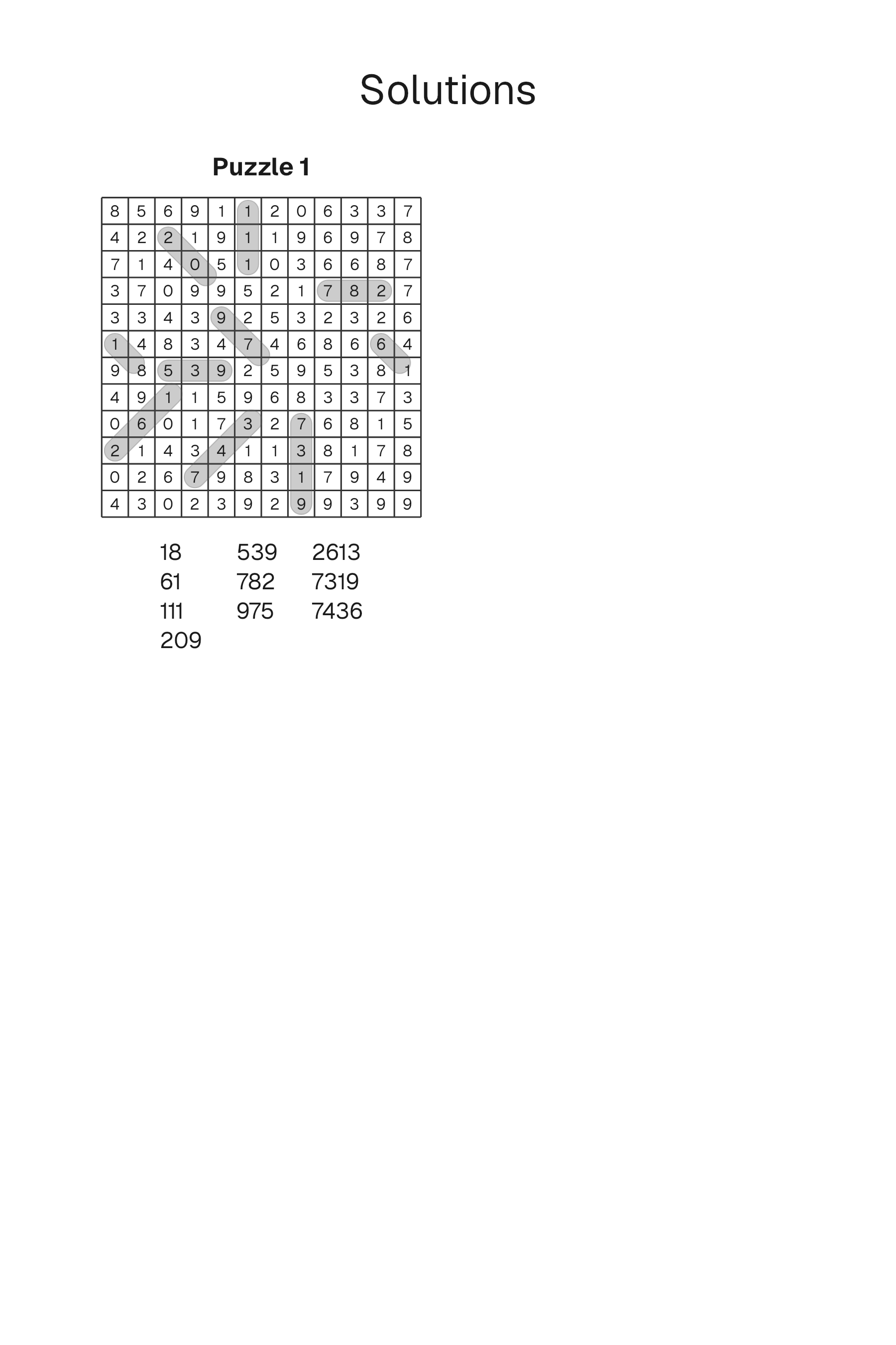 Number Search solution page