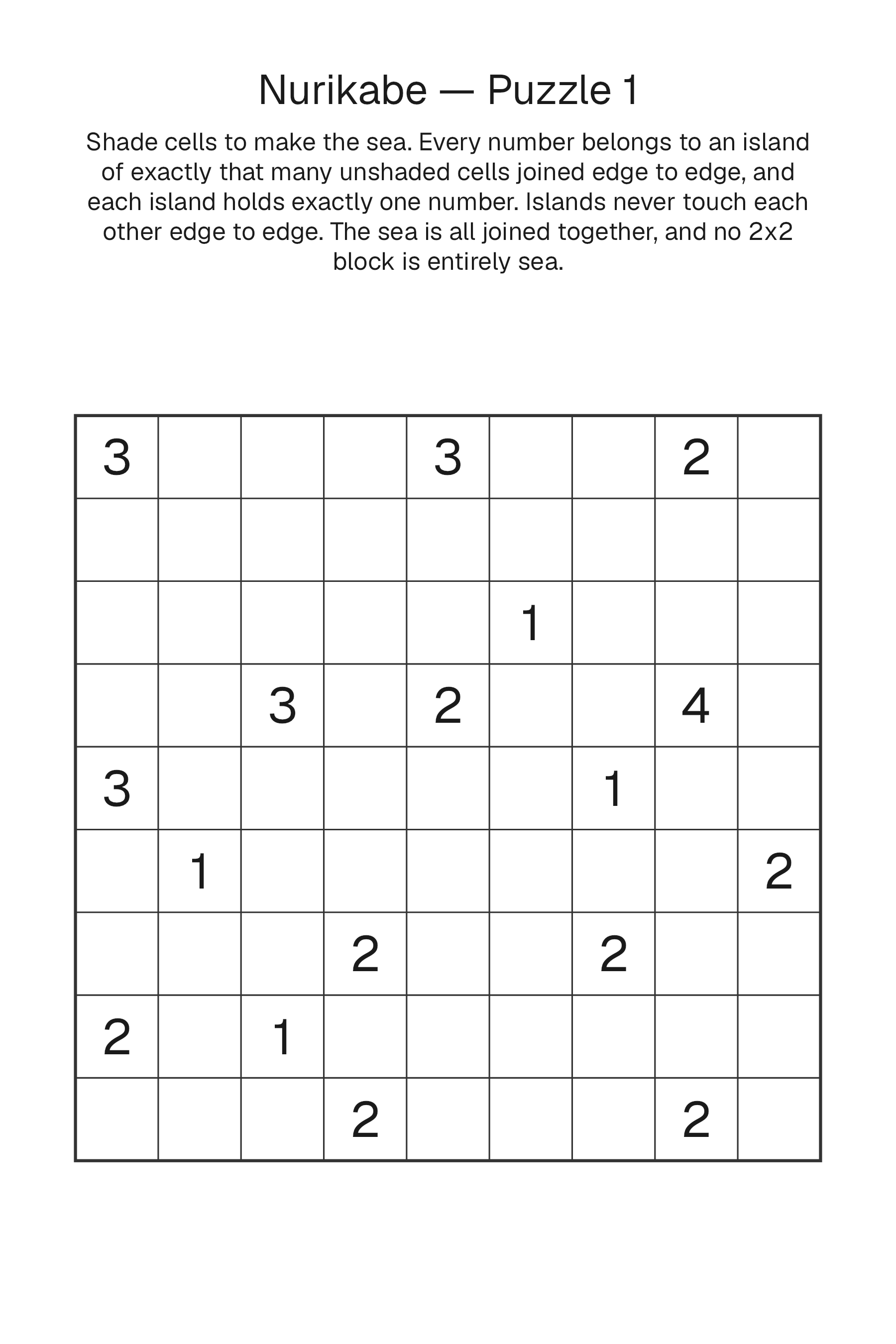 Printable Nurikabe puzzle page